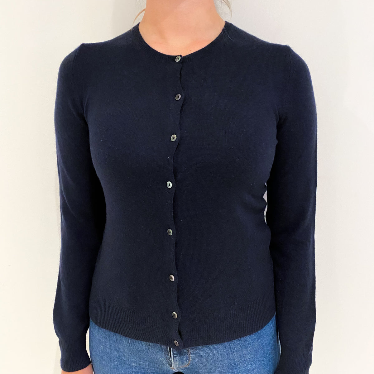Navy Blue Cashmere Crew Cardigan Small