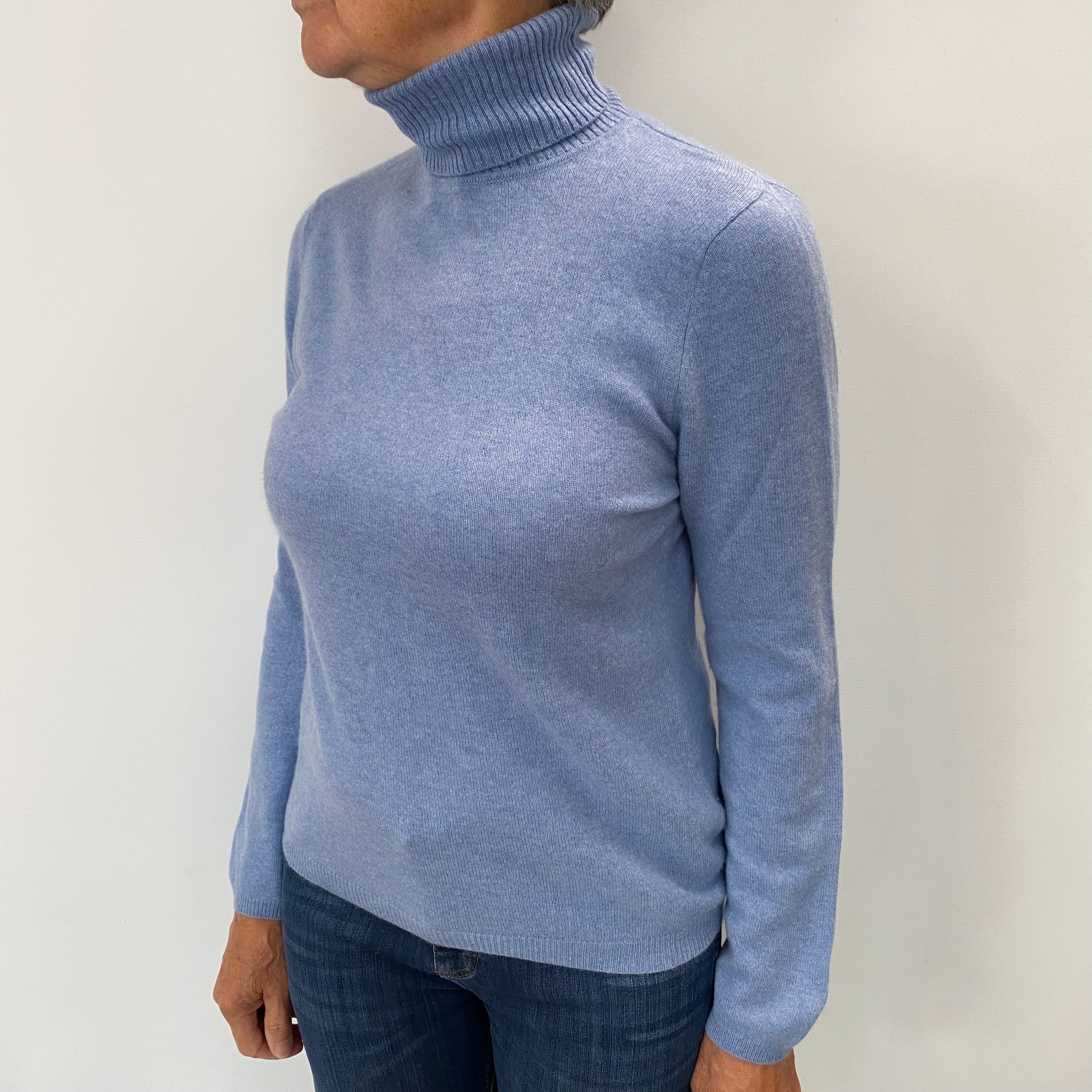 Sky Blue Cashmere Polo Neck Jumper Medium