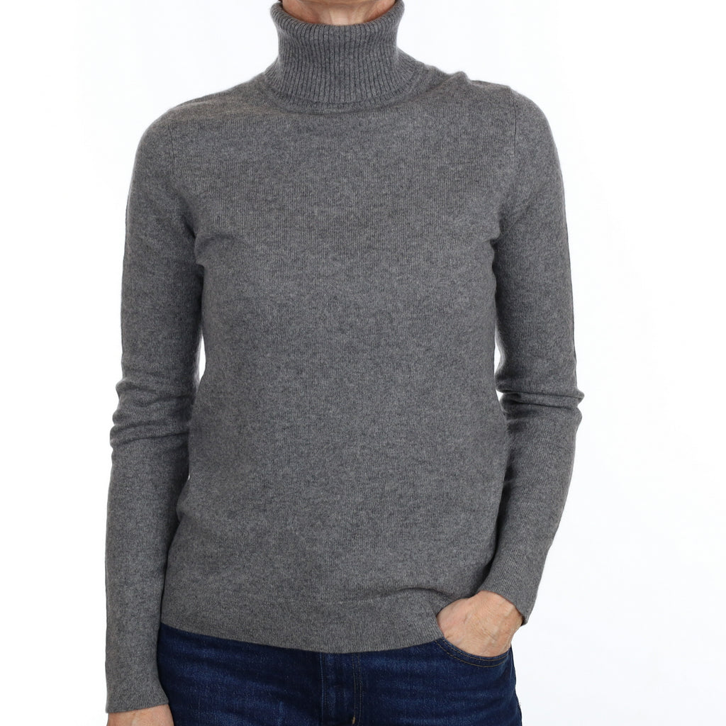 Slate Grey Cashmere Polo Neck Jumper Small