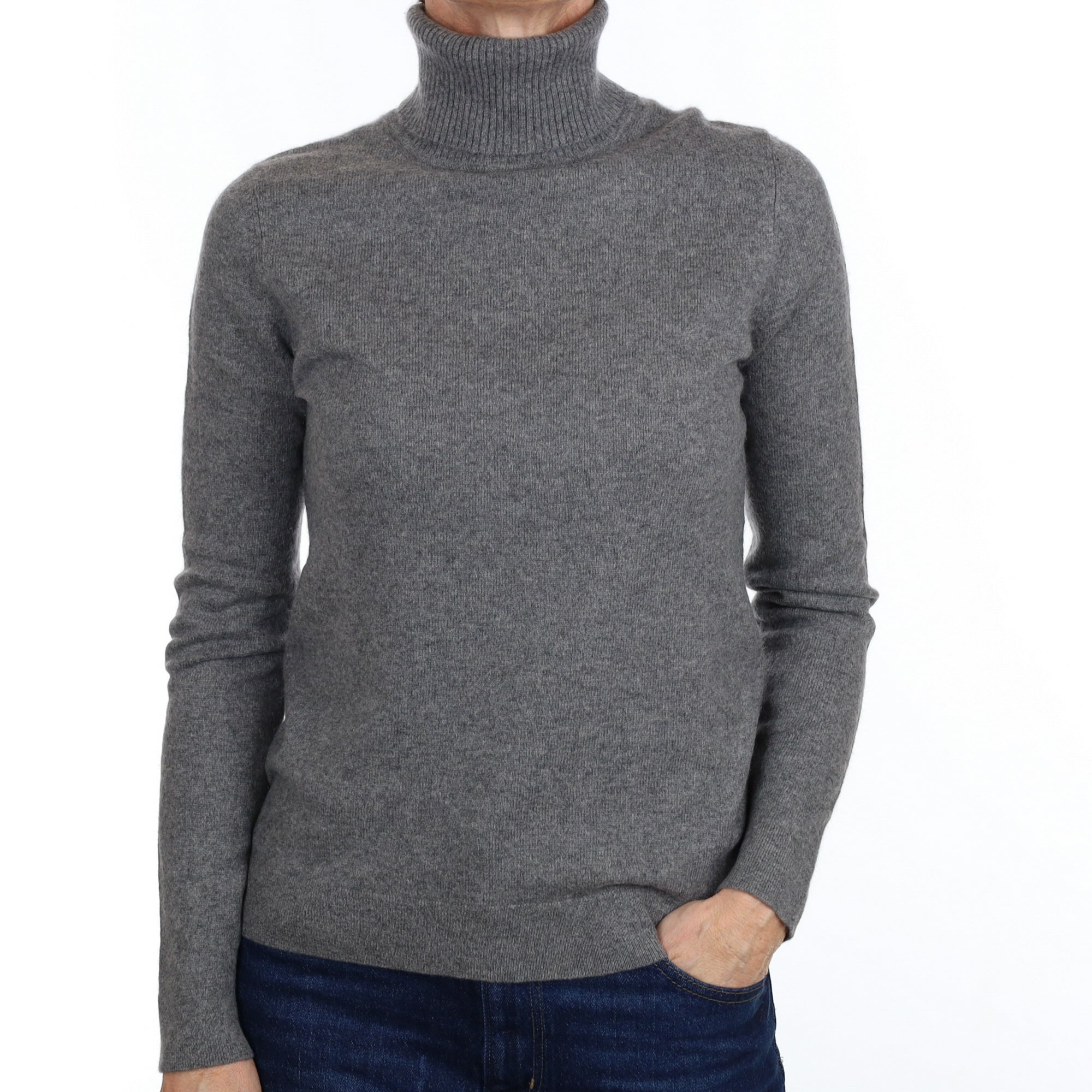 Slate Grey Cashmere Polo Neck Jumper Small