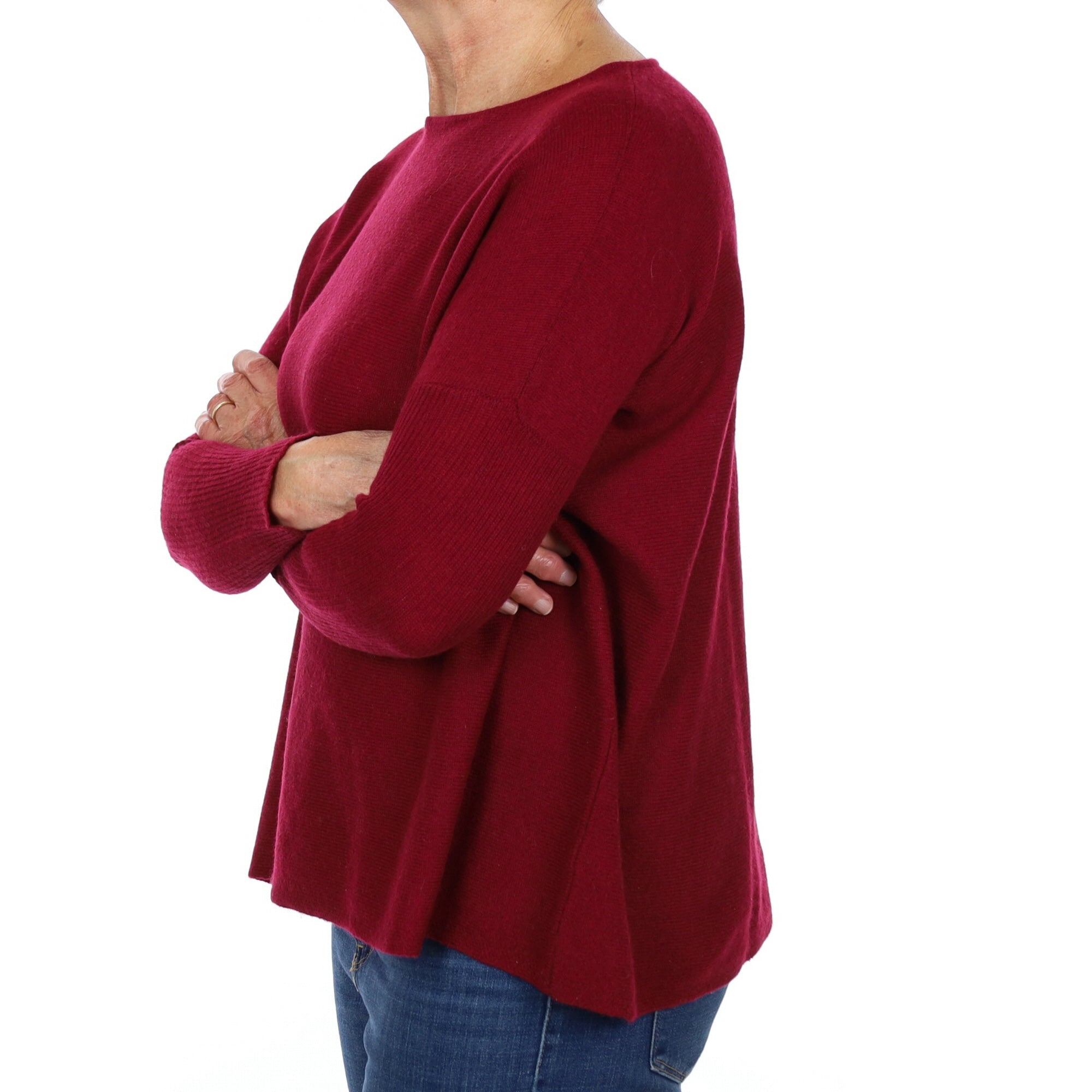 Burgundy Red Cashmere Boat Neck Jumper Medium
