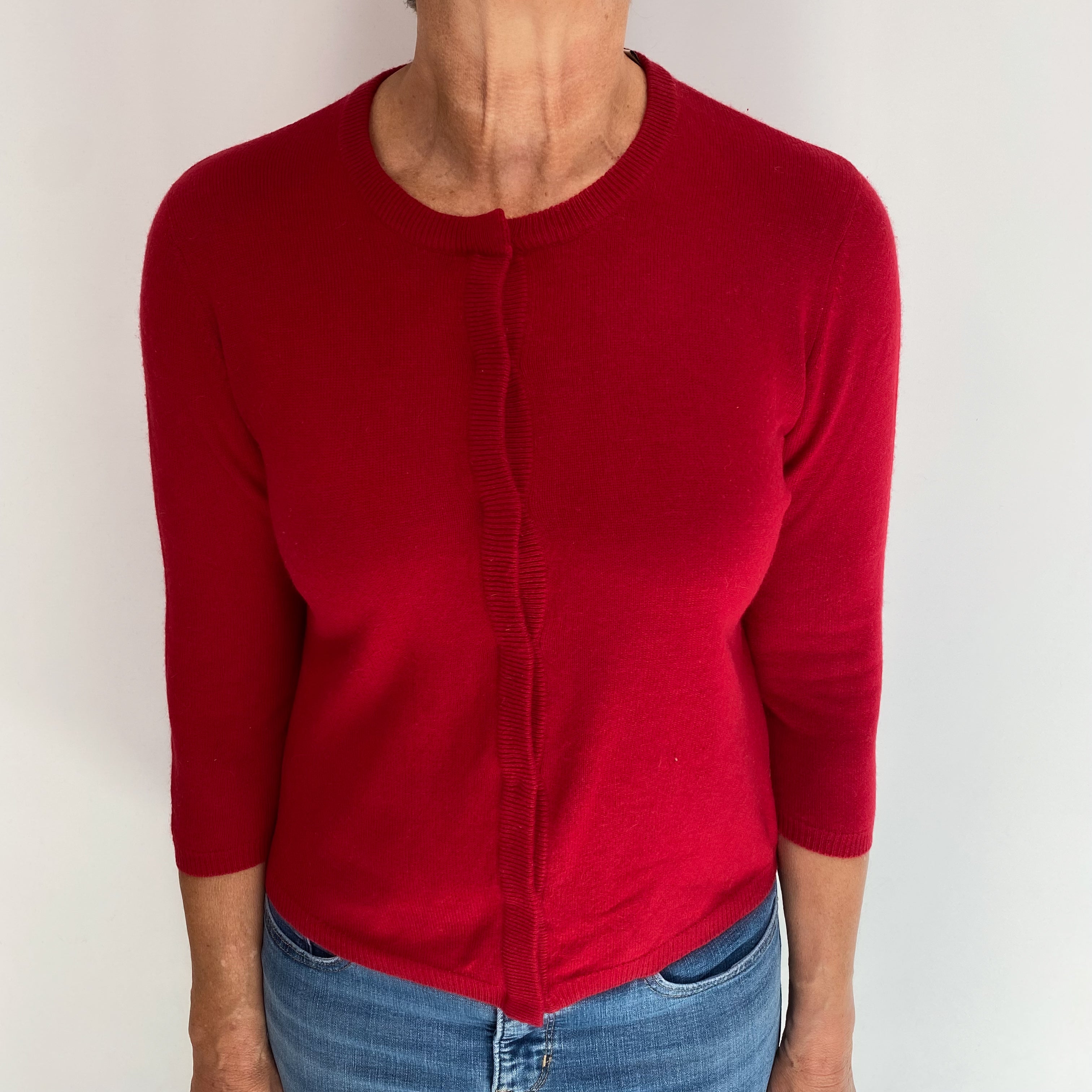 Crimson Red Cashmere Crew Neck Cardigan Medium
