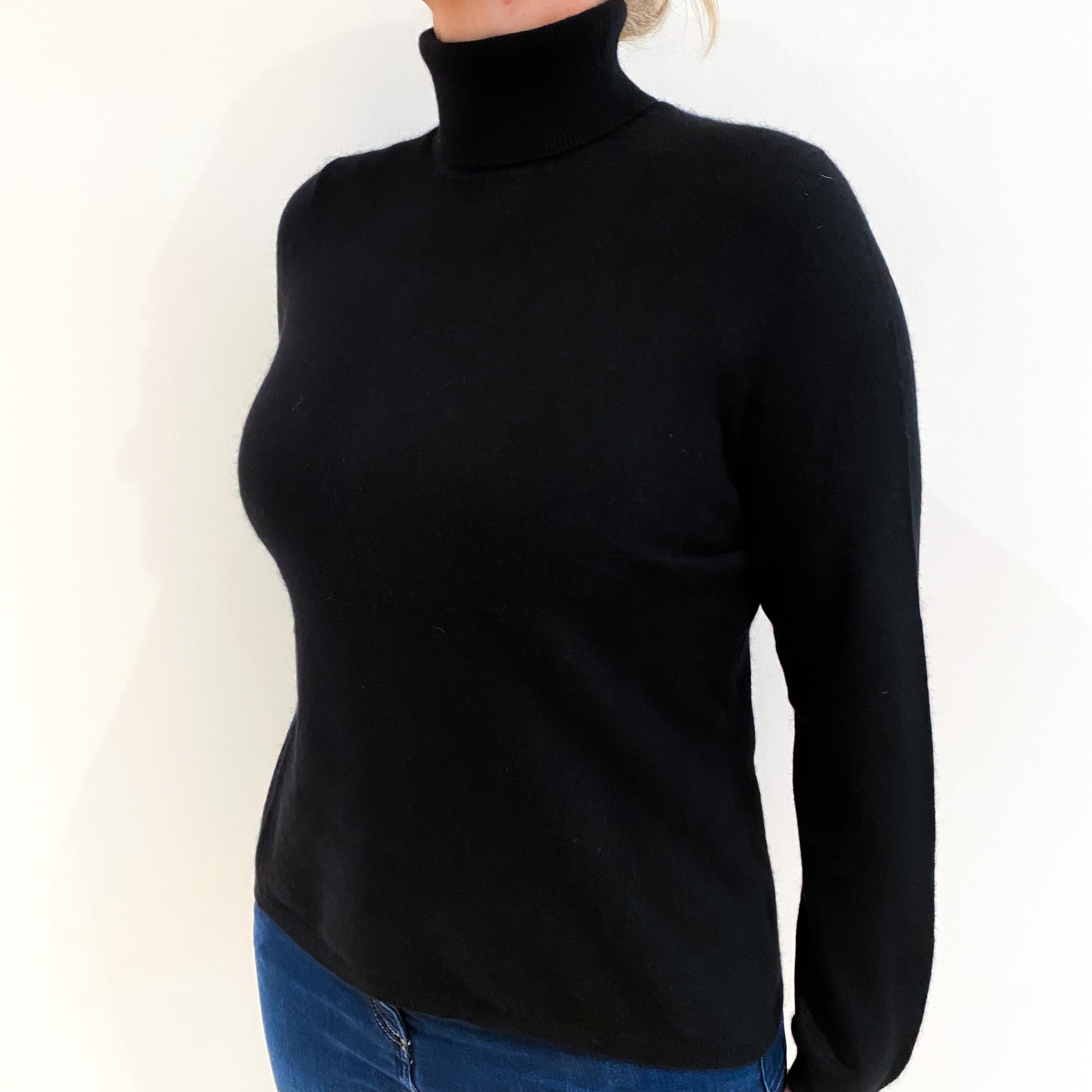 Black Cashmere Polo Neck Jumper Large