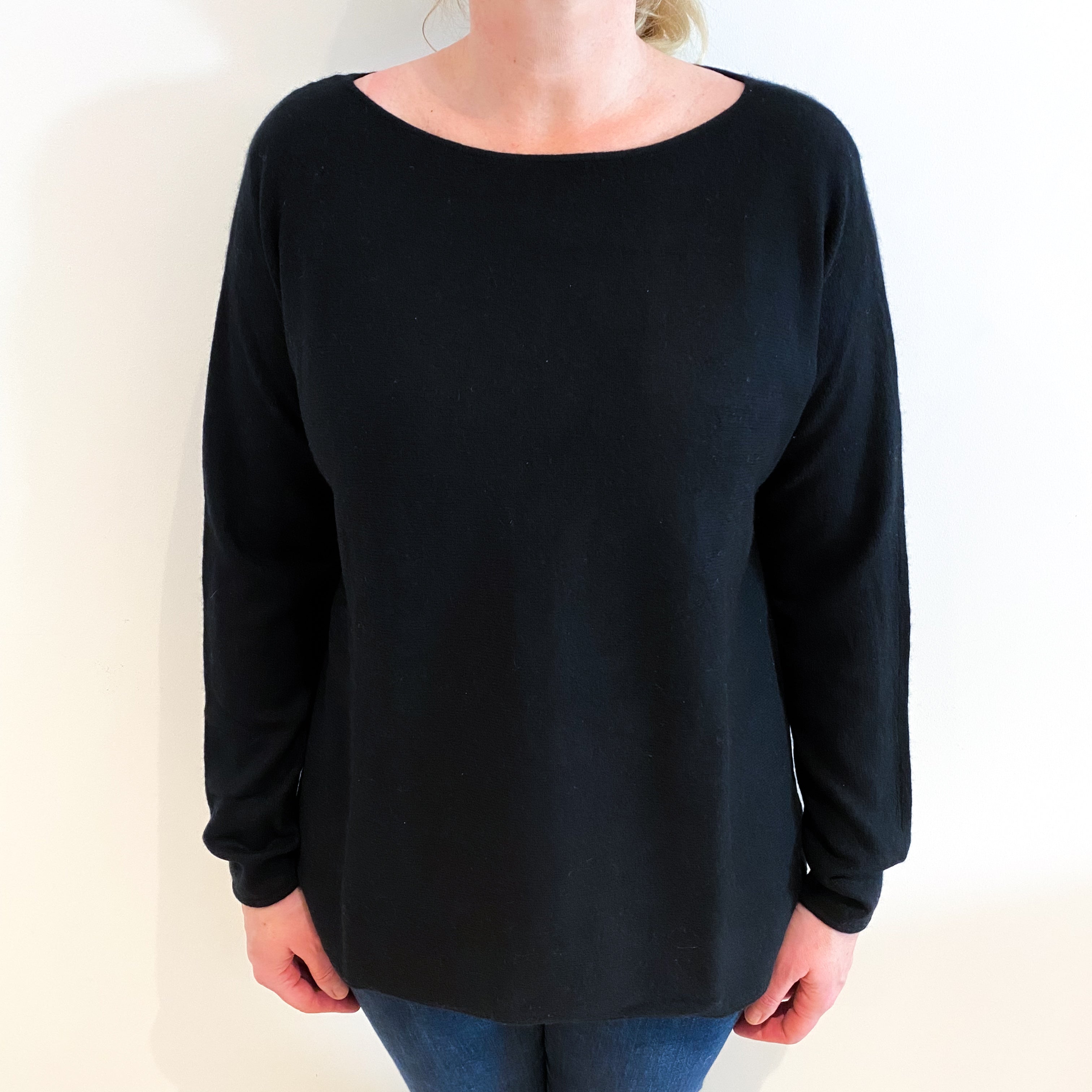 Black Cashmere Slash Neck Jumper Large