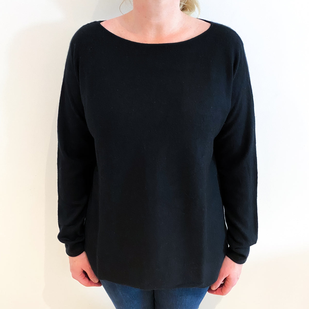 Black Cashmere Slash Neck Jumper Large