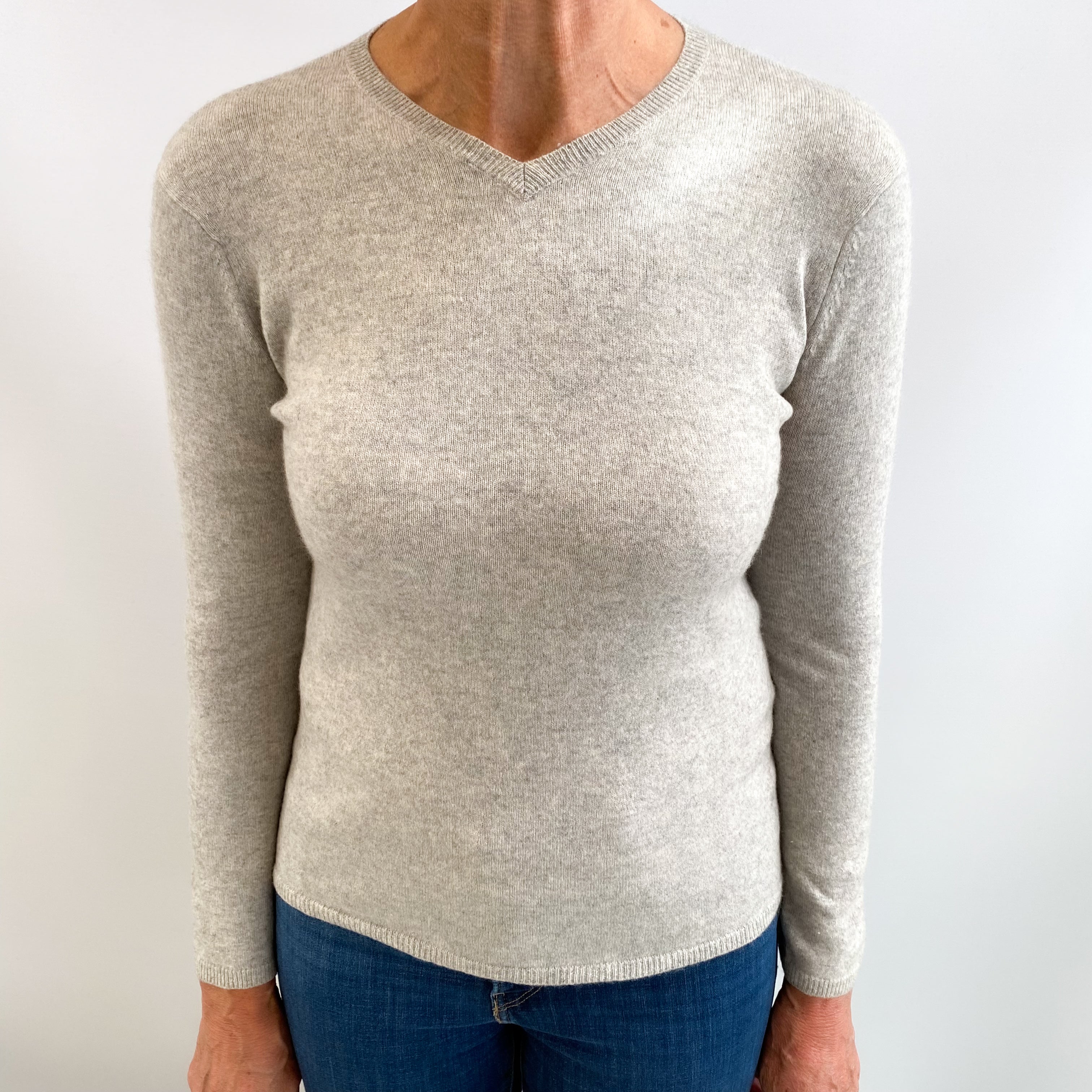 Smoke Grey Cashmere V Neck Jumper Medium