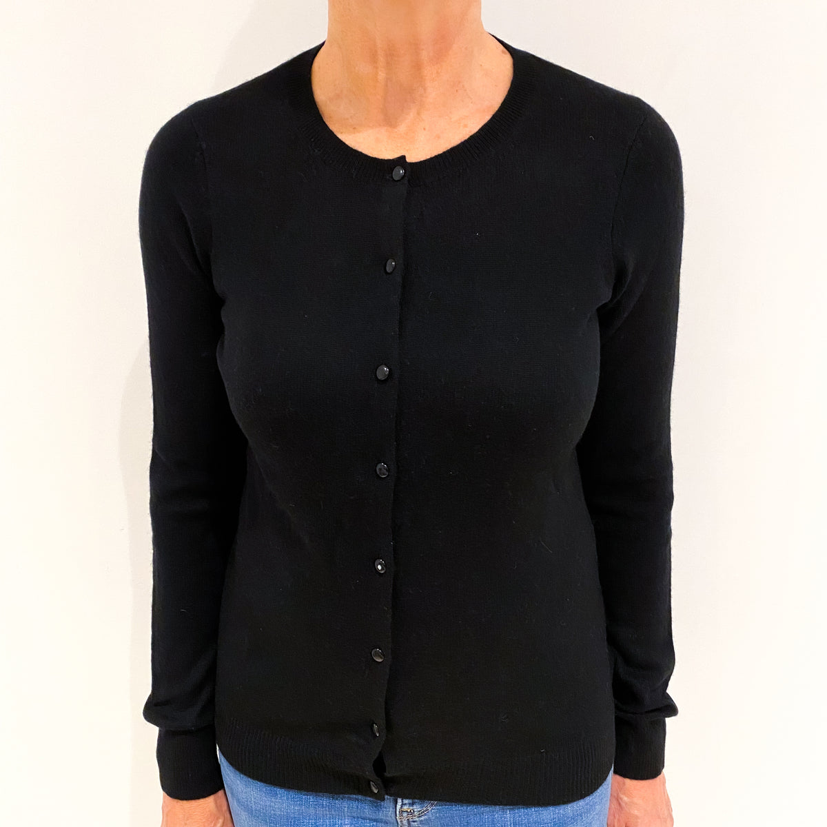 Black Cashmere Crew Neck Cardigan Medium