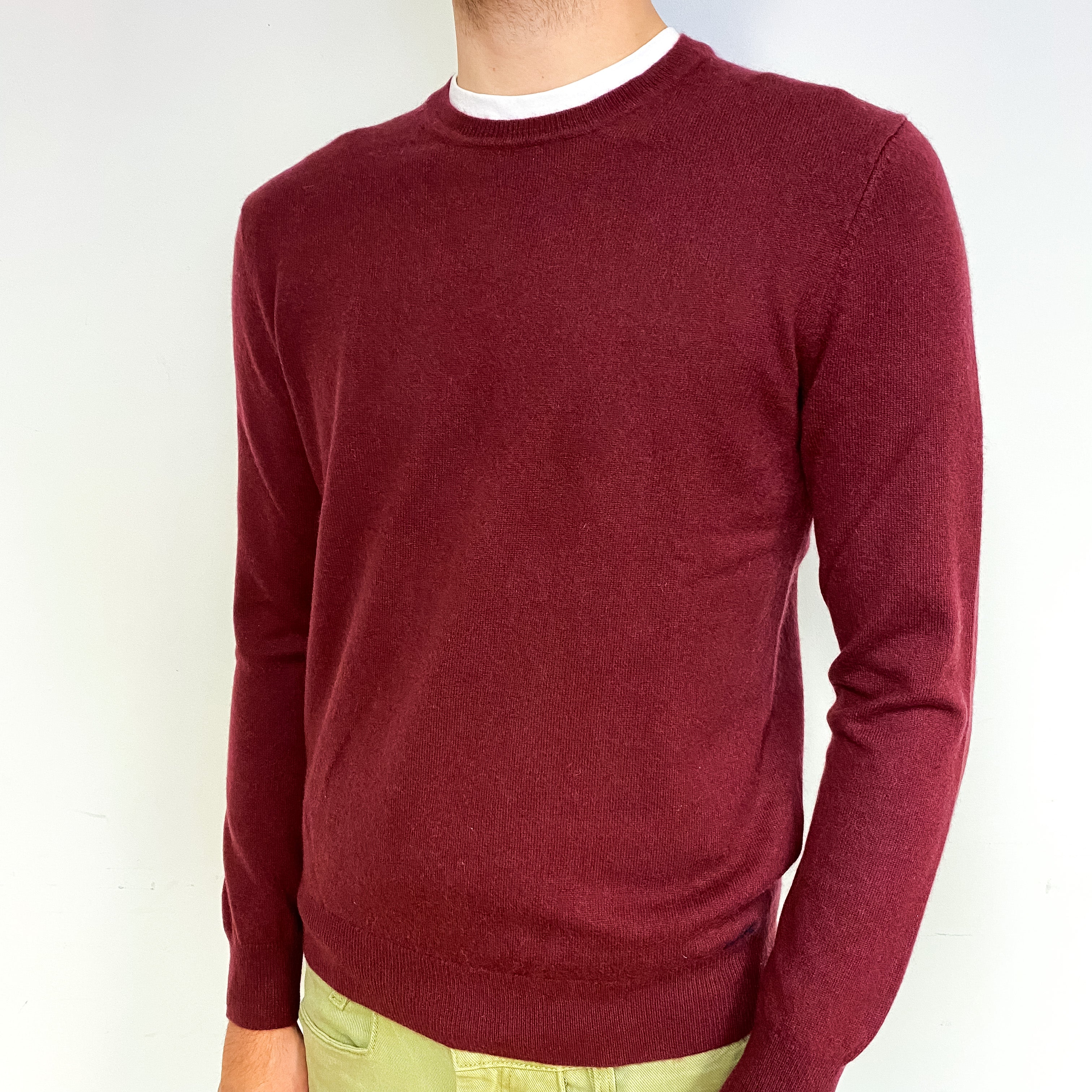 Men's Maroon Red Cashmere Crew Neck Jumper Medium