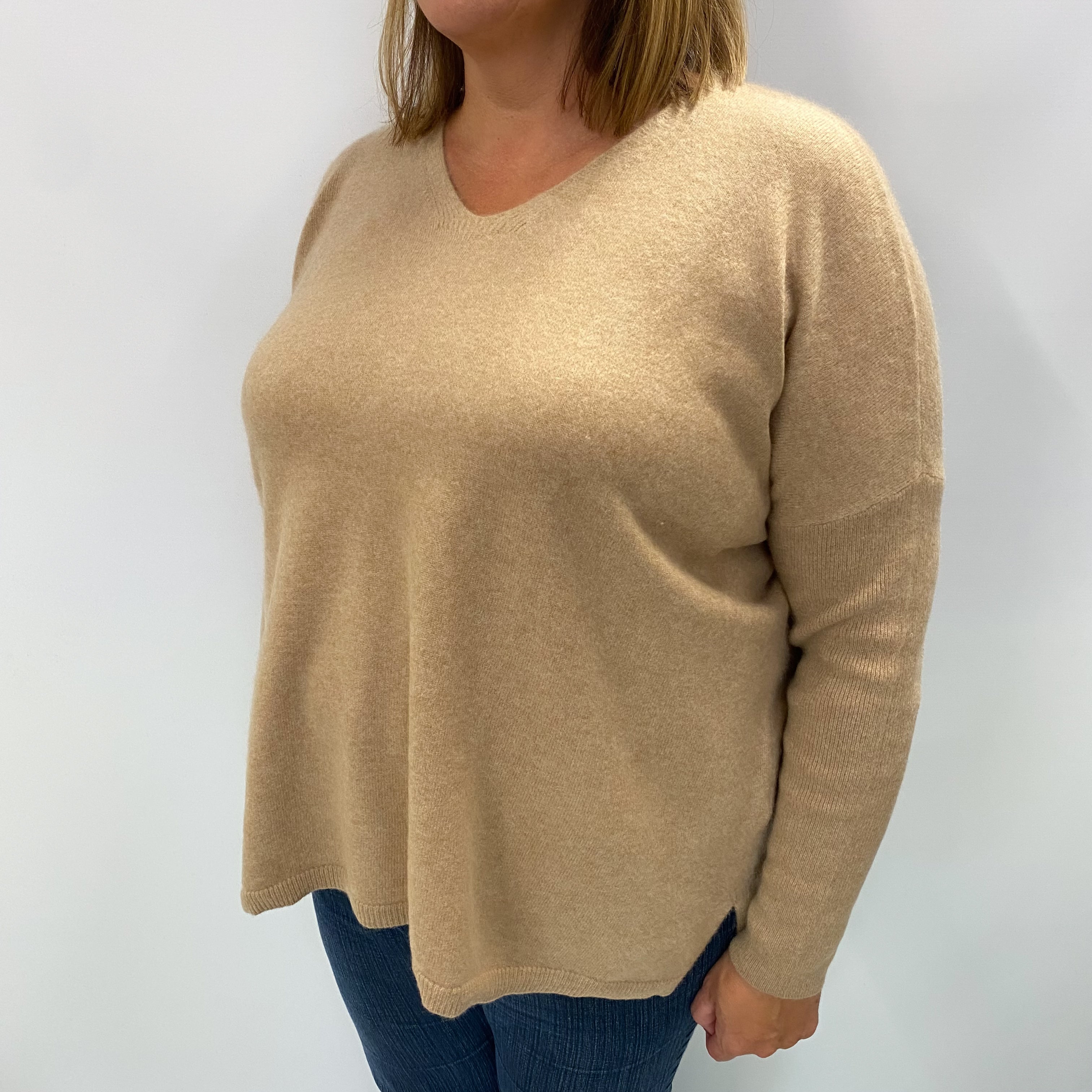 Caramel Brown Cashmere V Neck Jumper Extra Large