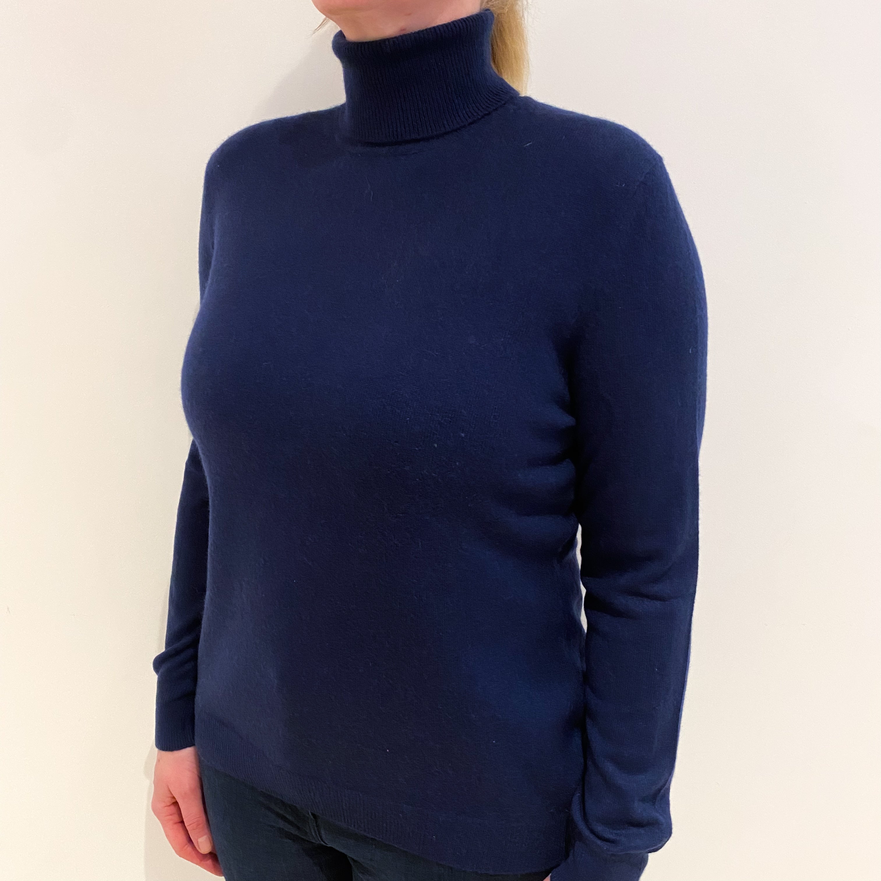 Petrol Blue Cashmere Polo Neck Jumper Large