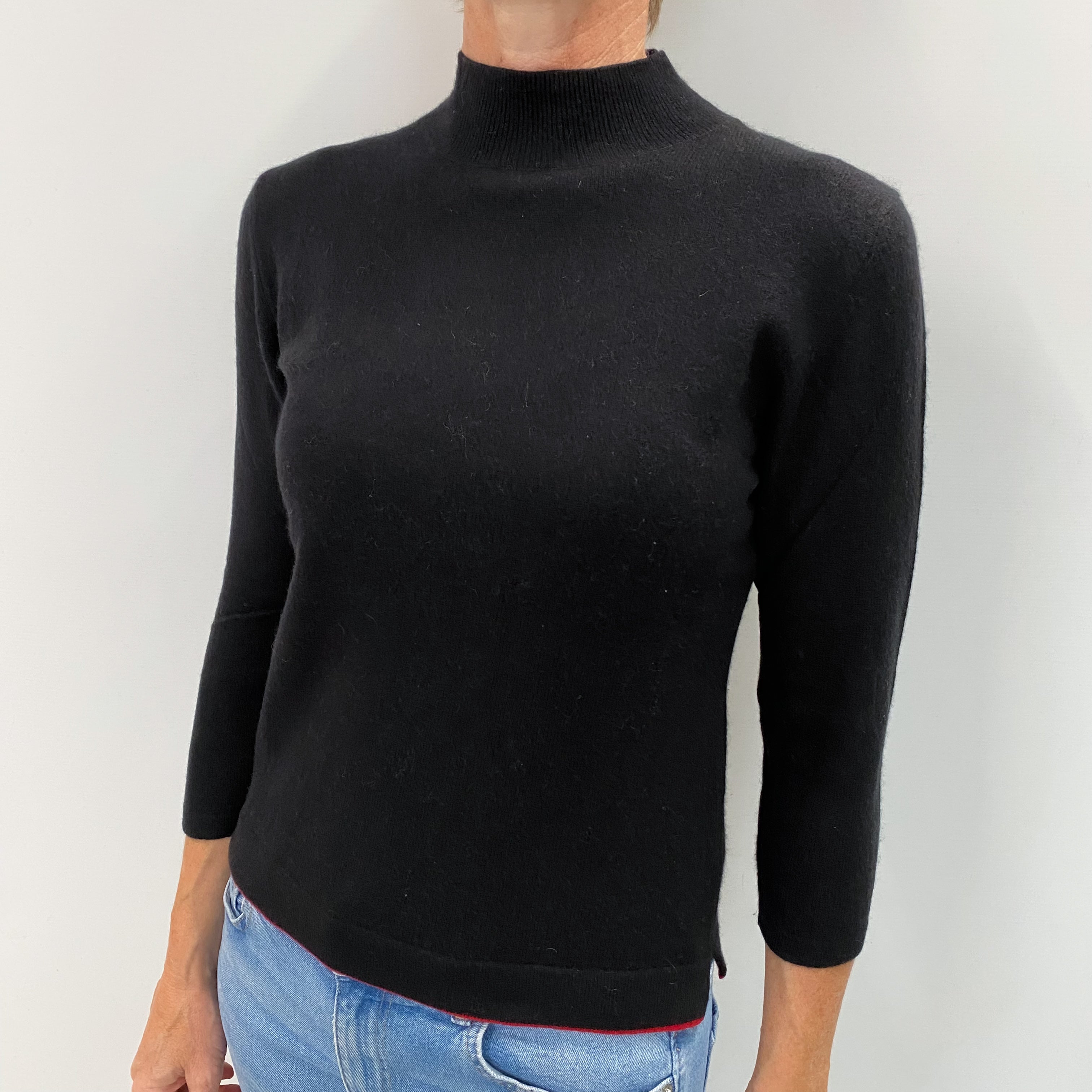 Black Cashmere 3/4 Sleeve Turtle Neck Jumper Small