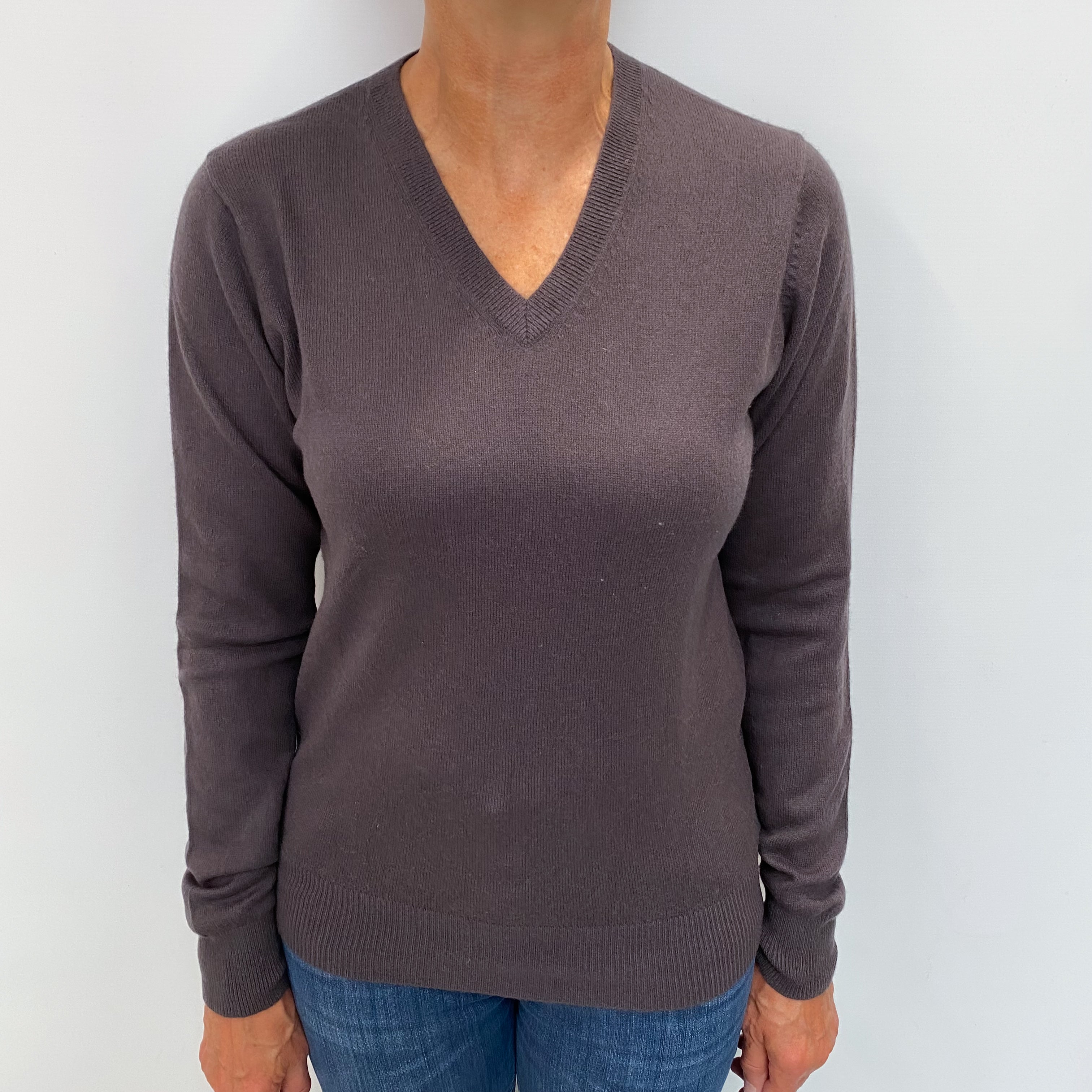 Puce Brown Cashmere V Neck Jumper Medium