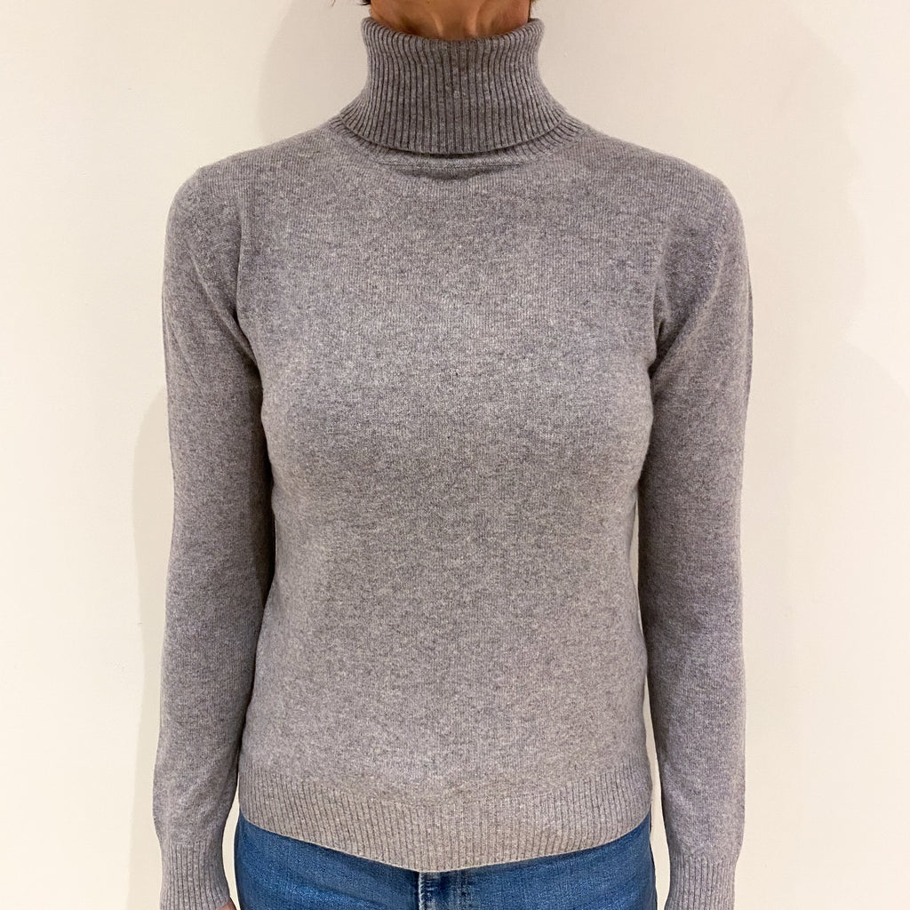 Smoke Grey Cashmere Polo Neck Jumper Small