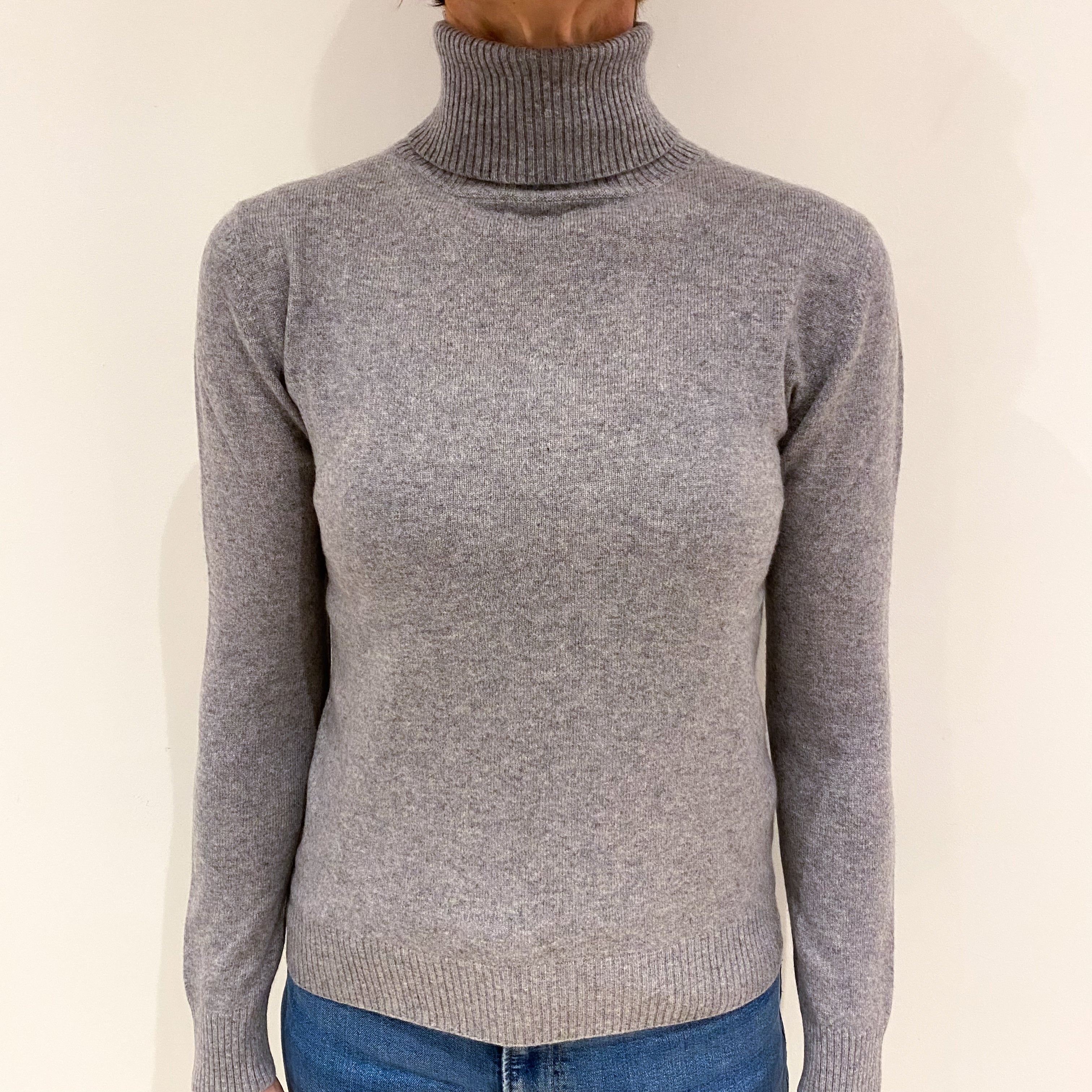 Smoke Grey Cashmere Polo Neck Jumper Small