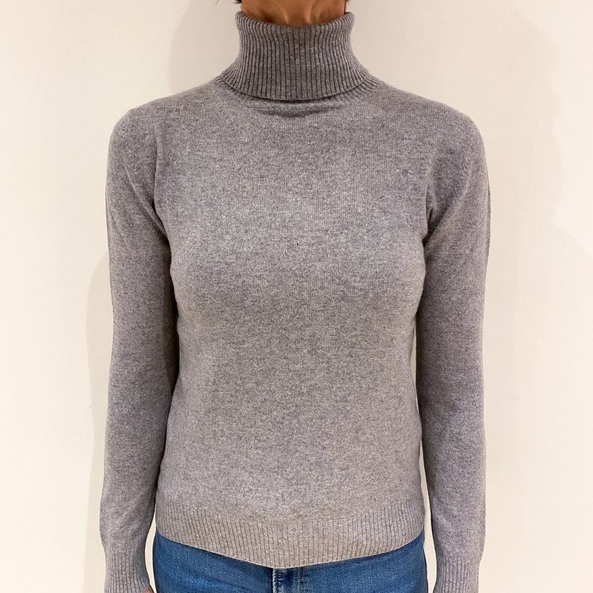 Smoke Grey Cashmere Polo Neck Jumper Small