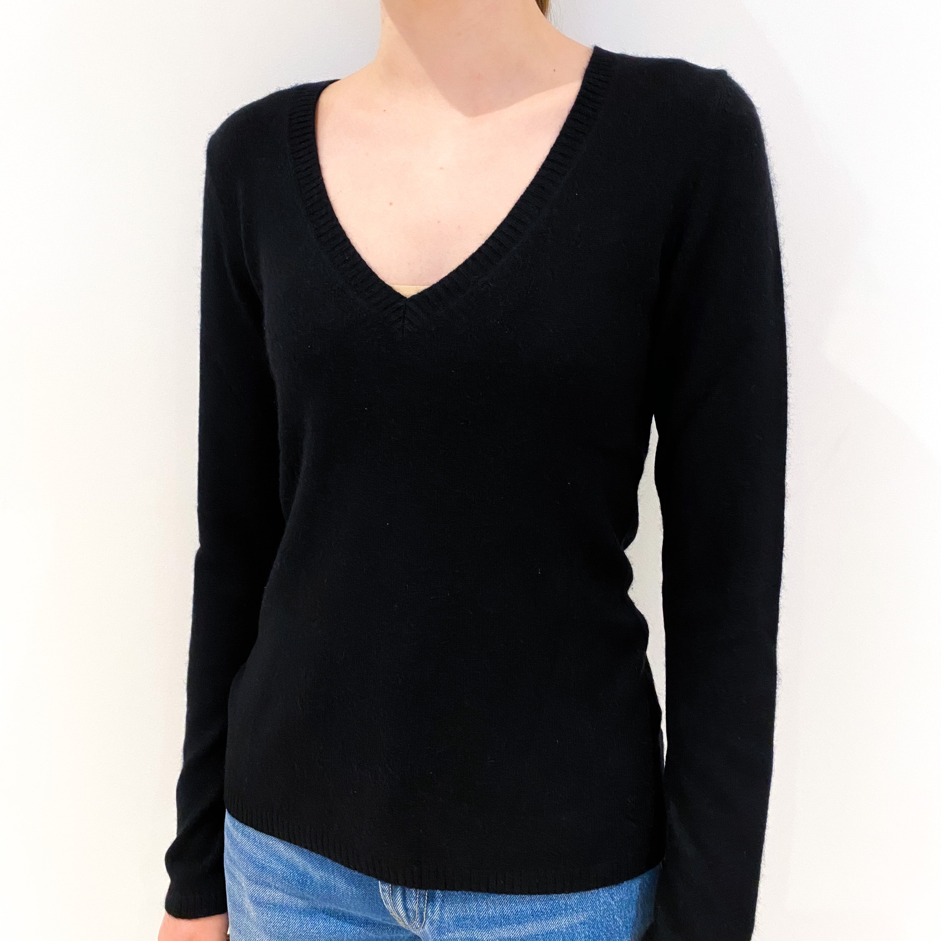 Black Cashmere V-Neck Jumper Extra Small