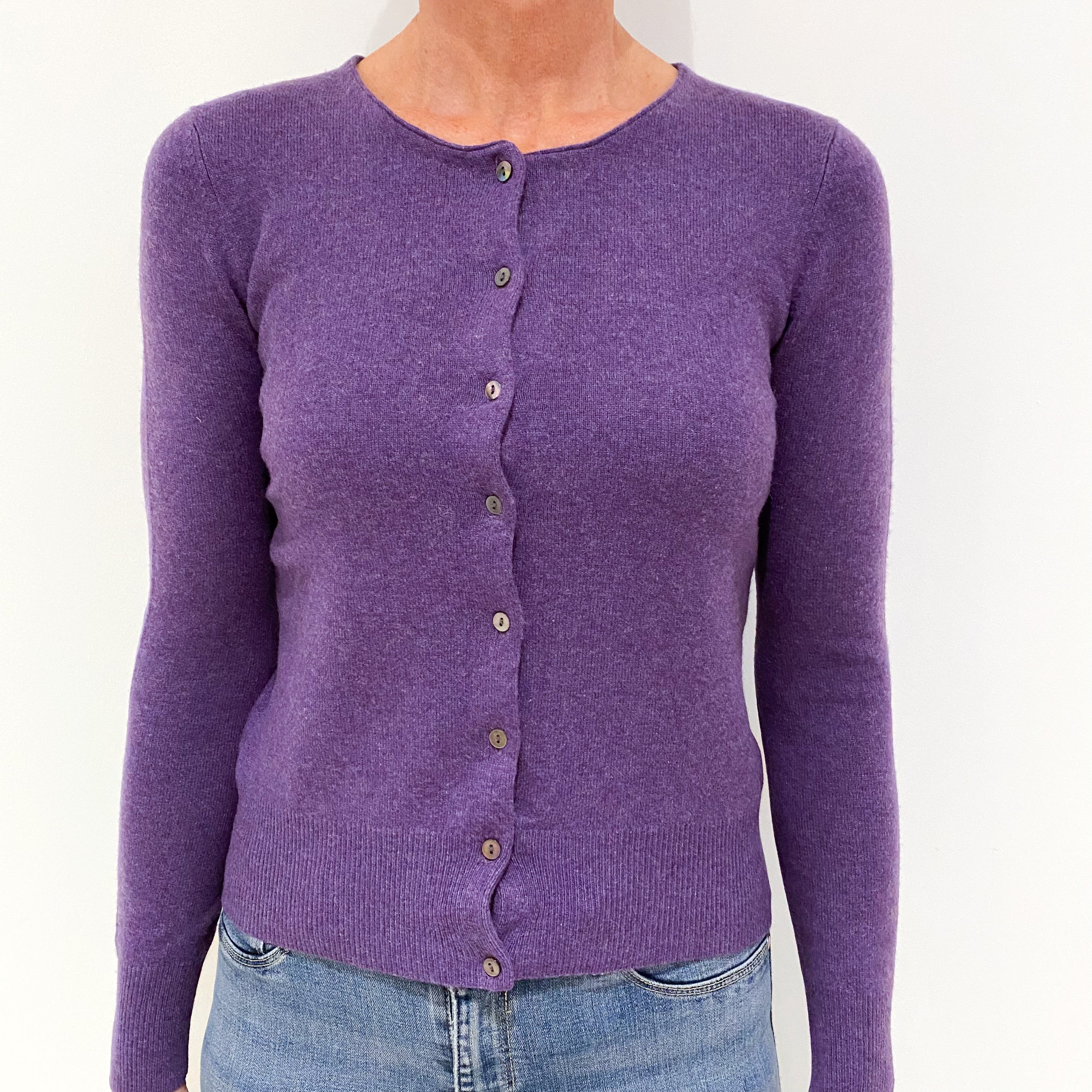 True Purple Cashmere Crew Neck Cardigan Small