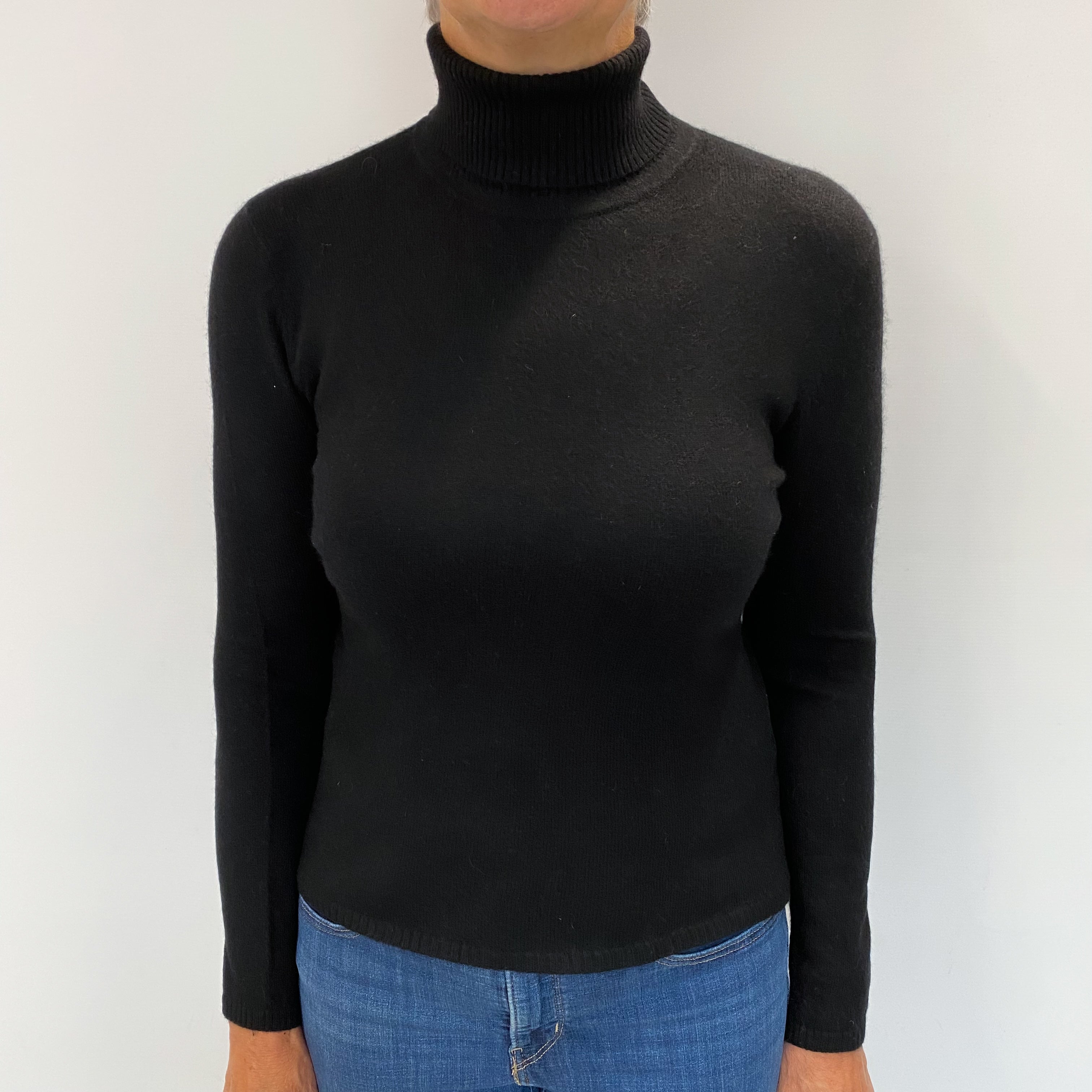 Black Cashmere Polo Neck Jumper Medium
