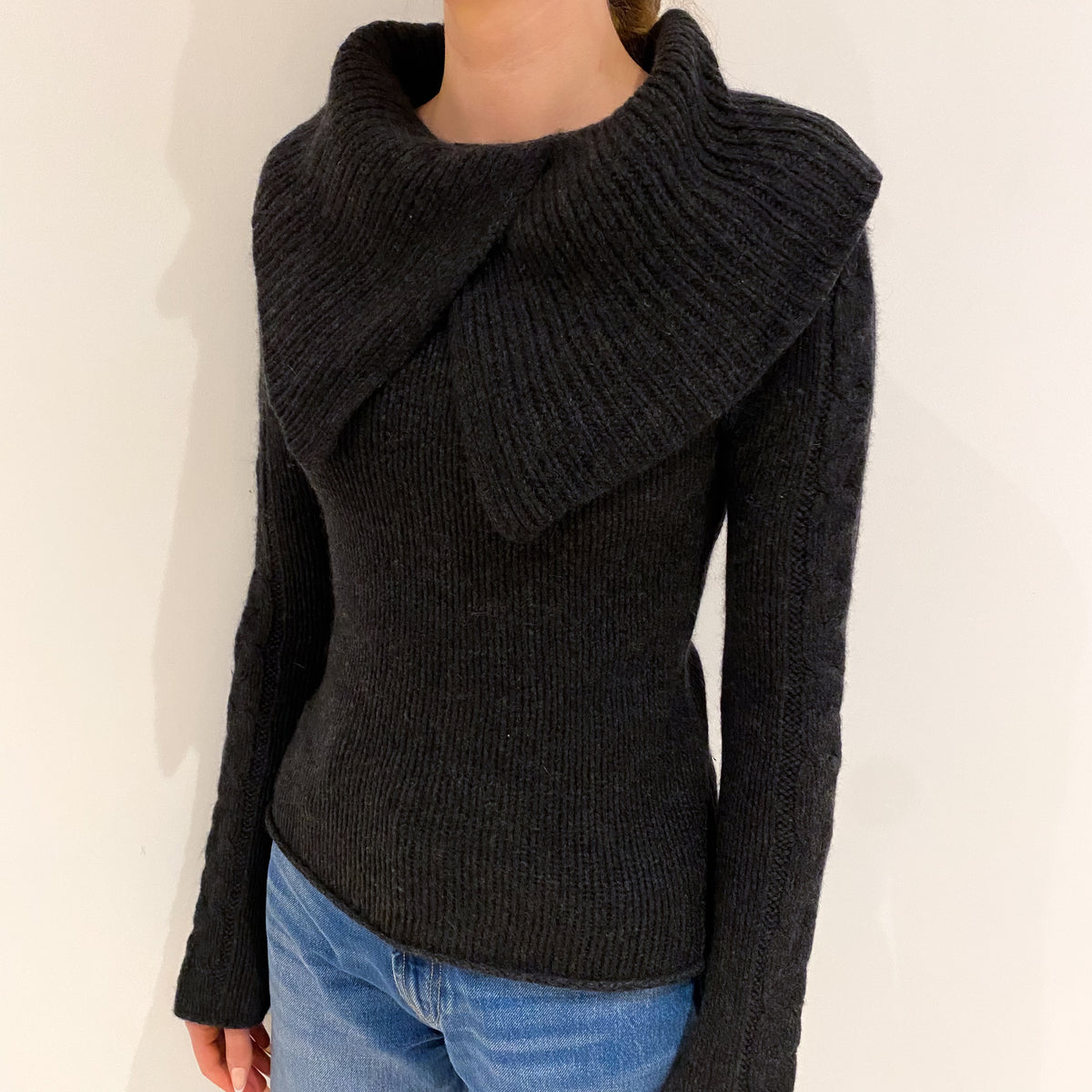 Charcoal Grey Chunky Cashmere Collared Jumper Extra Small