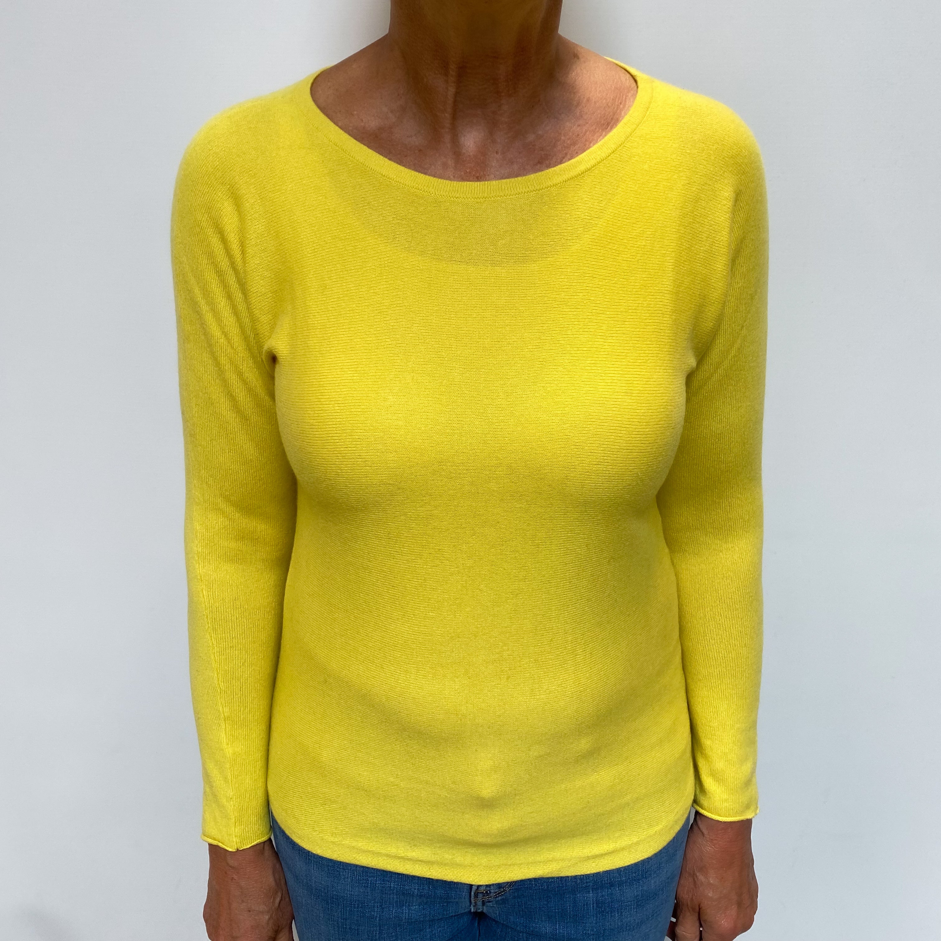 Pineapple Yellow Cashmere Wide Crew Neck Jumper Medium