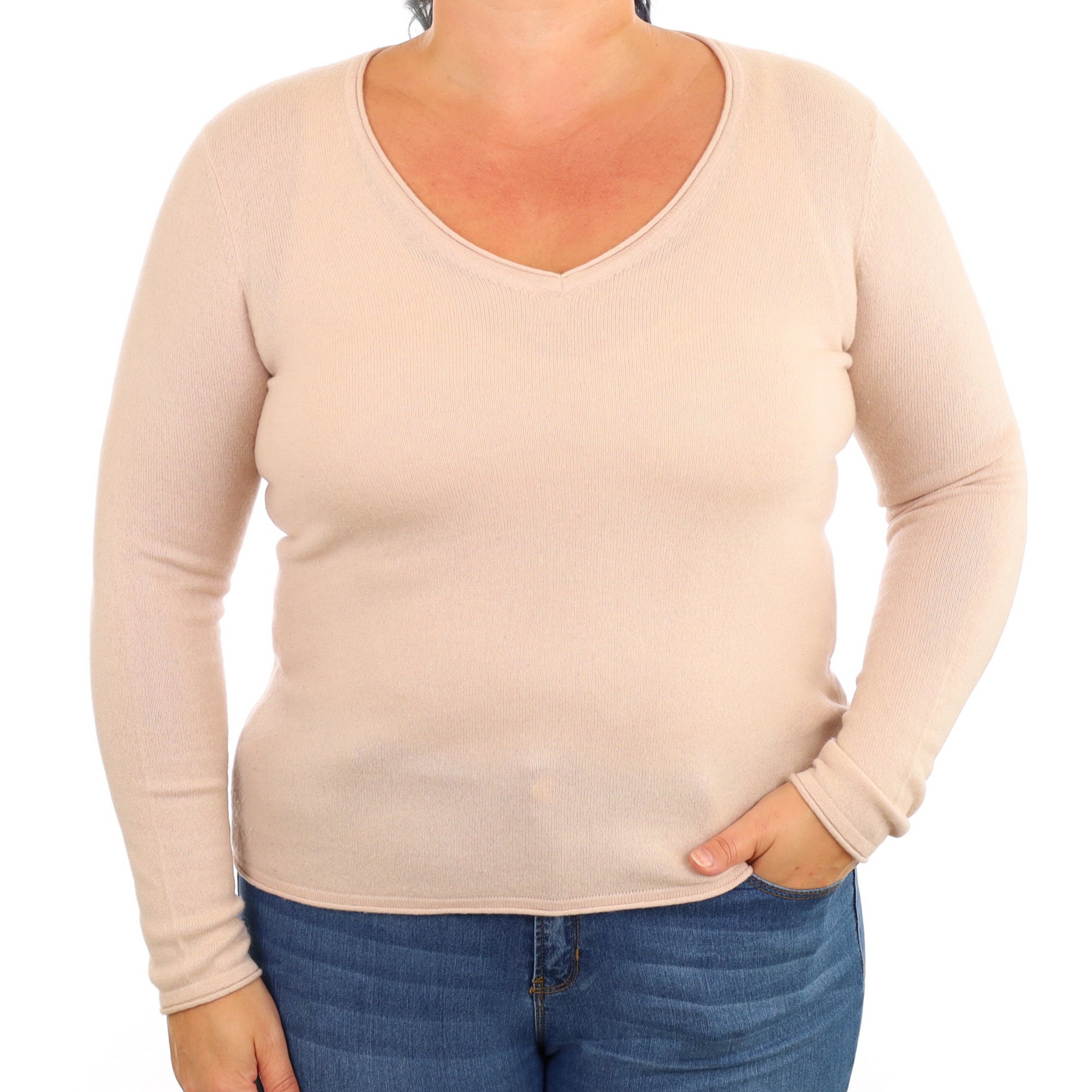 Nude Pink Cashmere V Neck Jumper Large