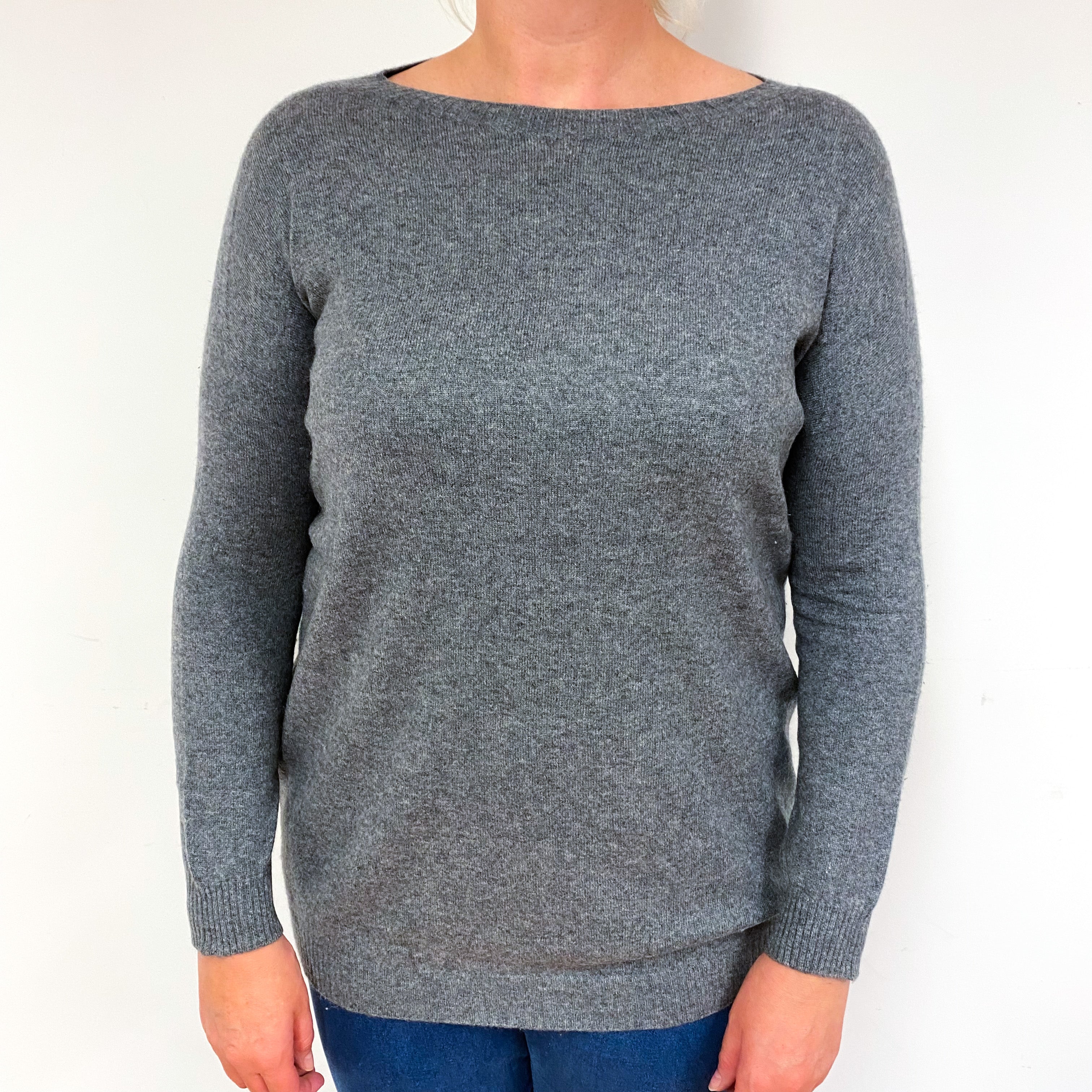 Steel Grey Cashmere Boat Neck Jumper Large