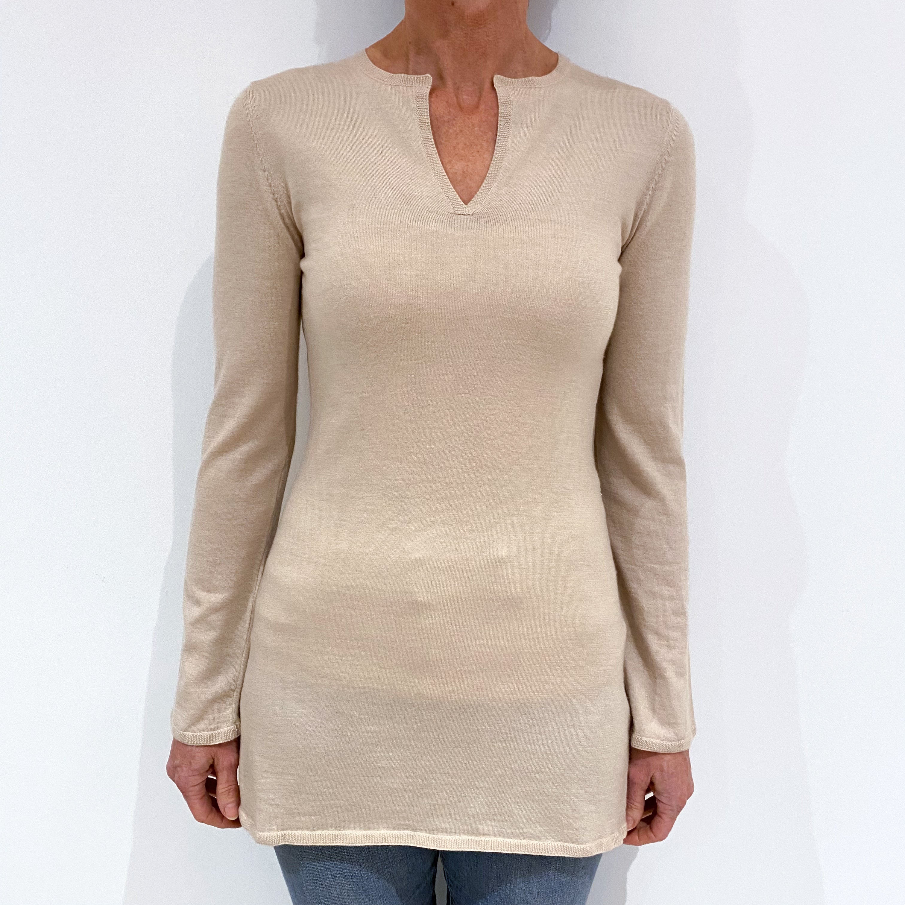 Patagonia Soft Beige Fine Knit Cashmere Notch Neck Tunic Small