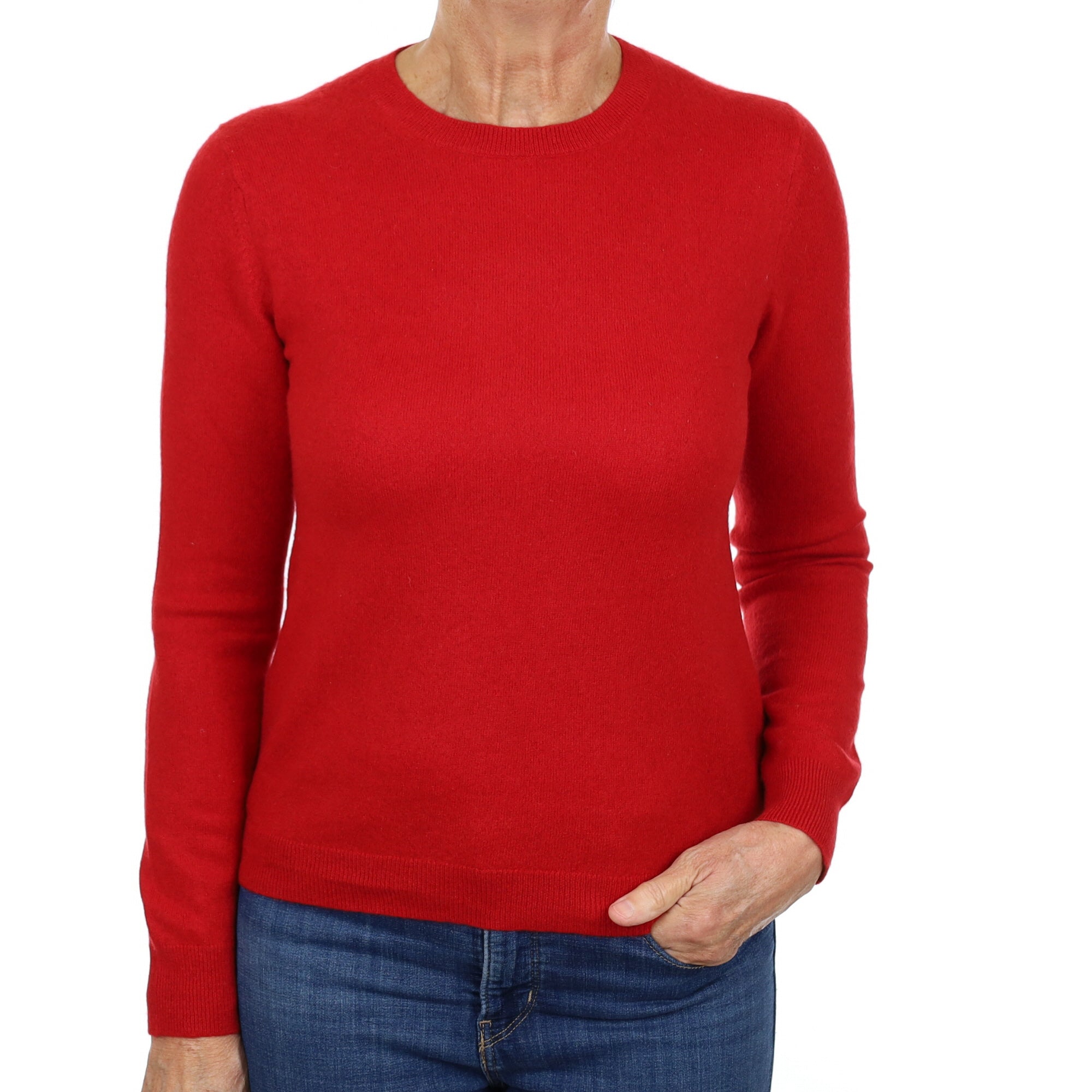 Scarlet Red Cashmere Crew Neck Jumper Medium