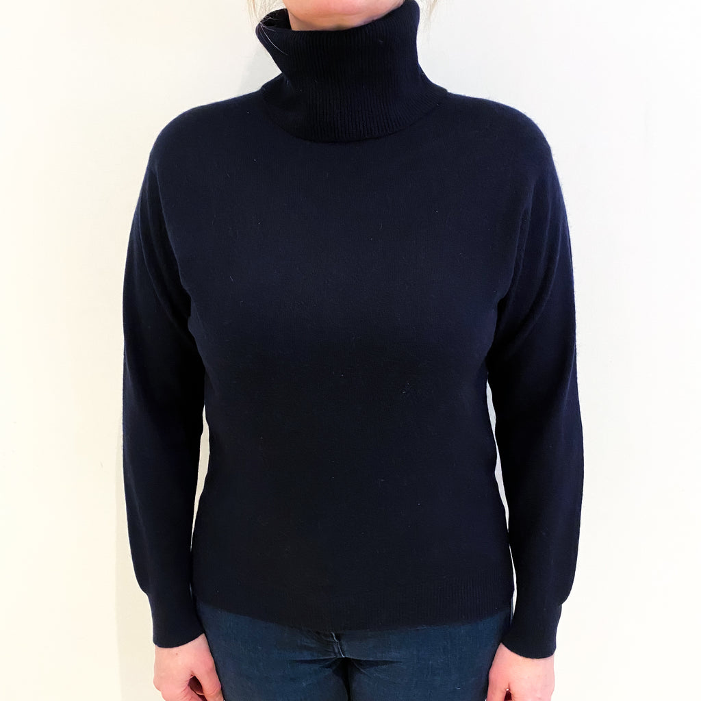 Scottish Navy Blue Cashmere Polo Neck Jumper Large