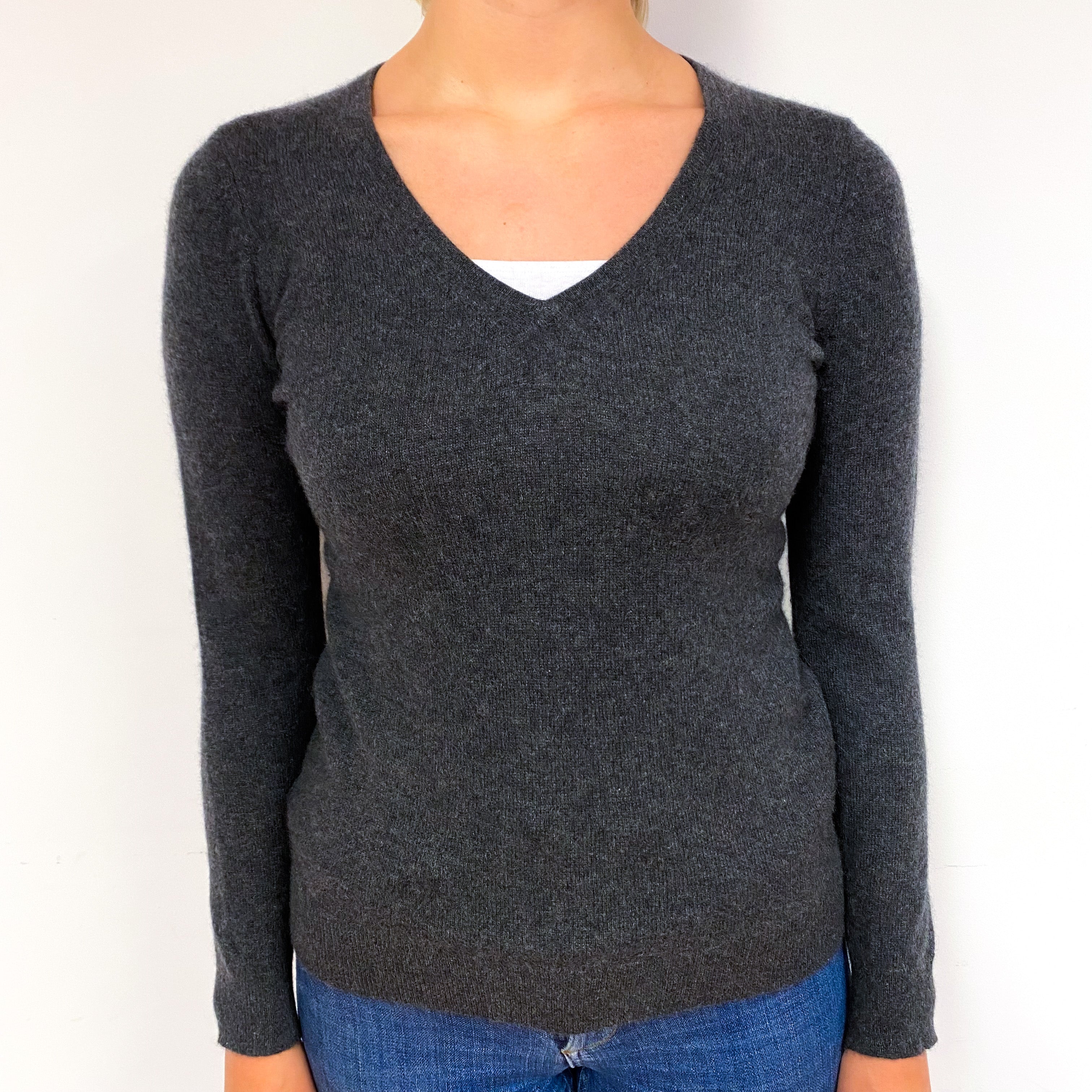 Slate Grey Cashmere V-Neck Jumper Small