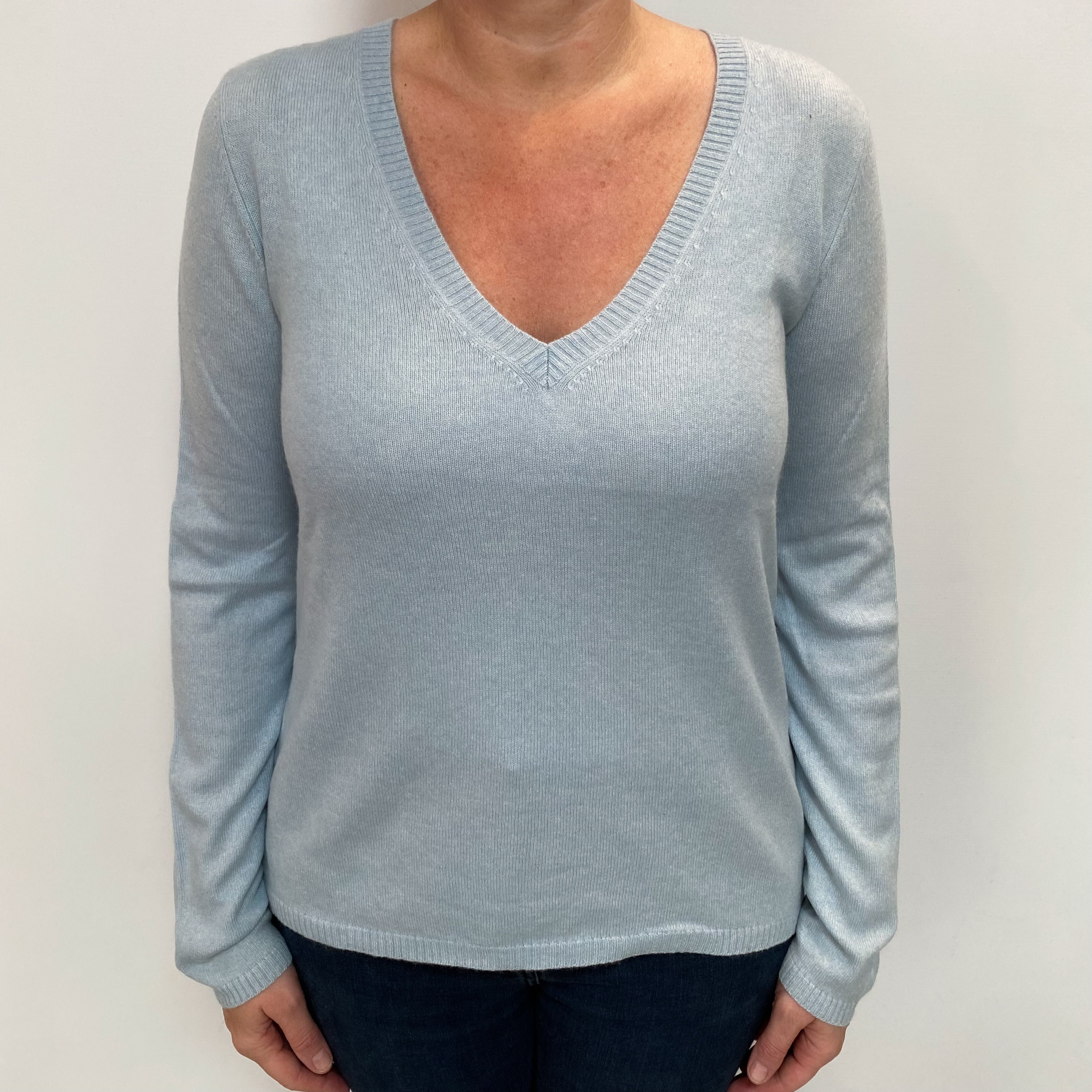 Powder Blue Cashmere V Neck Jumper Large