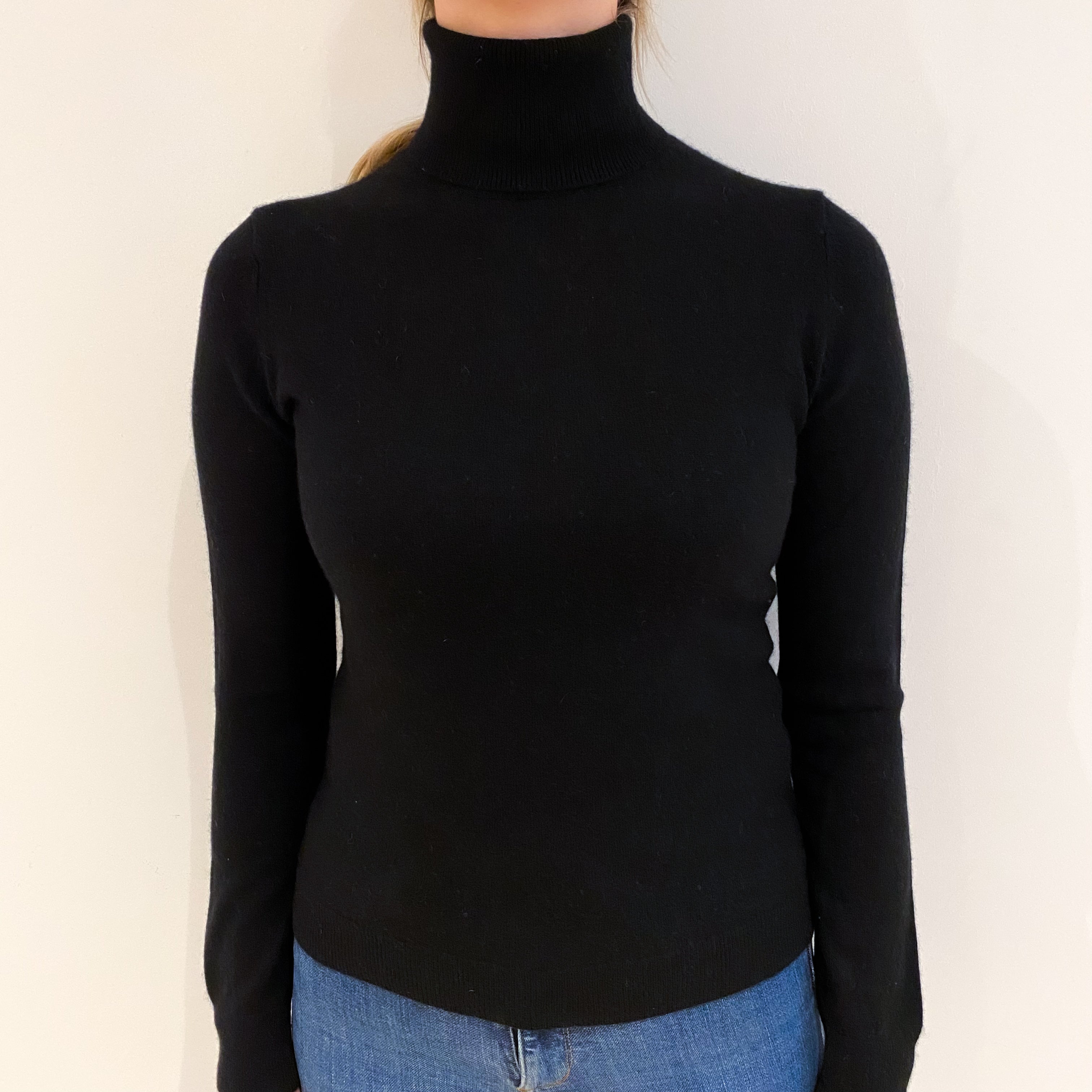 Black Cashmere Polo Neck Jumper Small