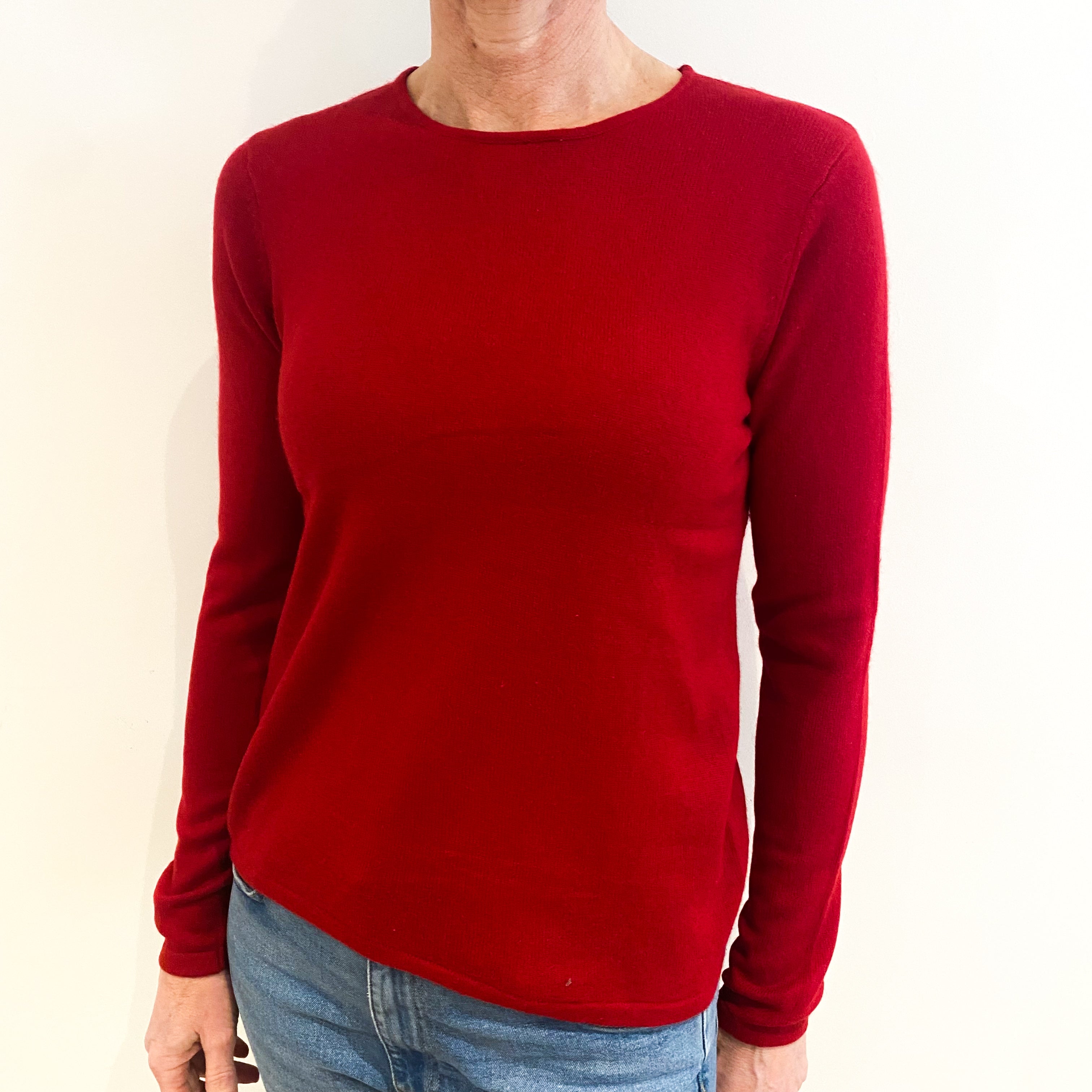Post Box Red Cashmere Crew Neck Jumper Small