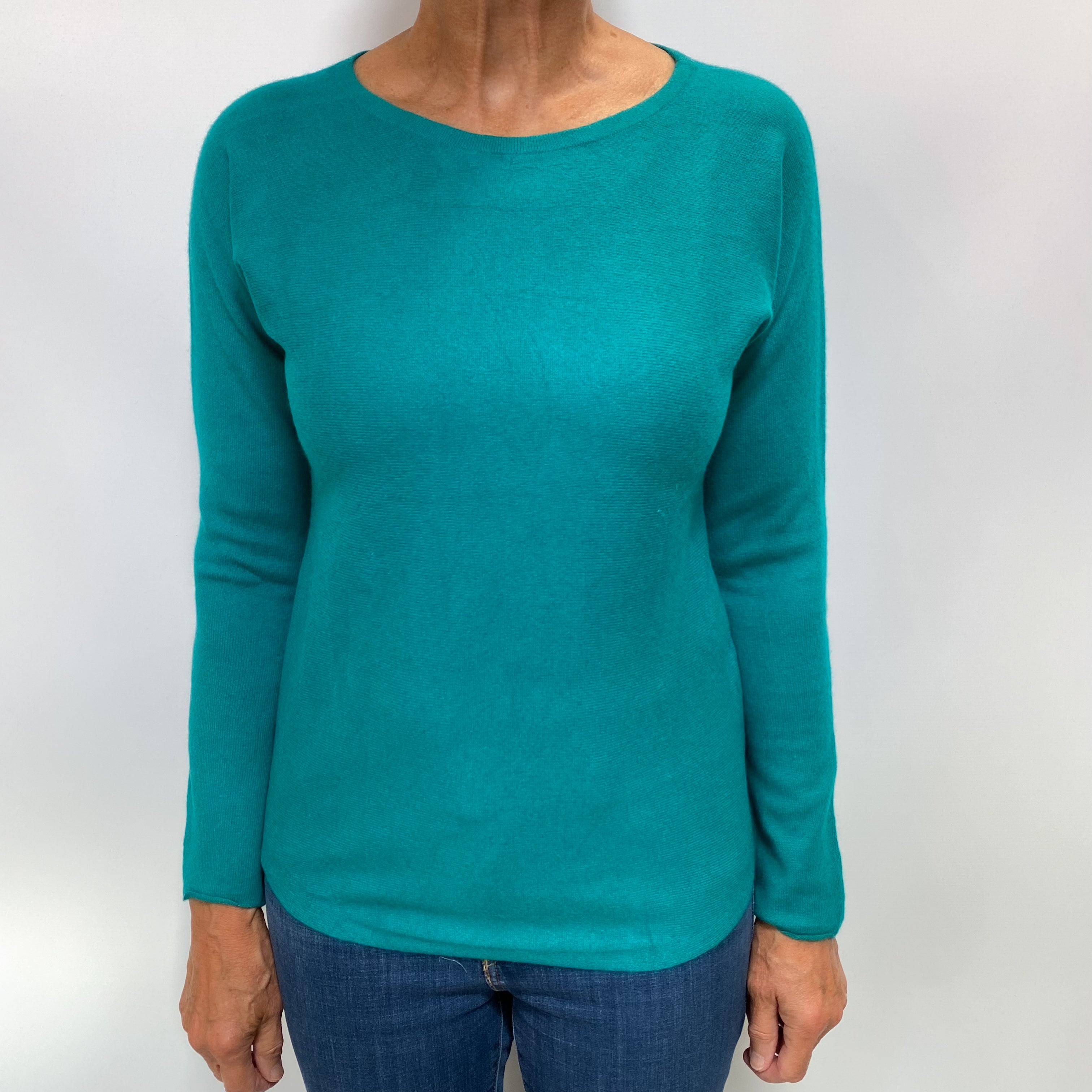 Bright Teal Green Cashmere Crew Neck Jumper Medium