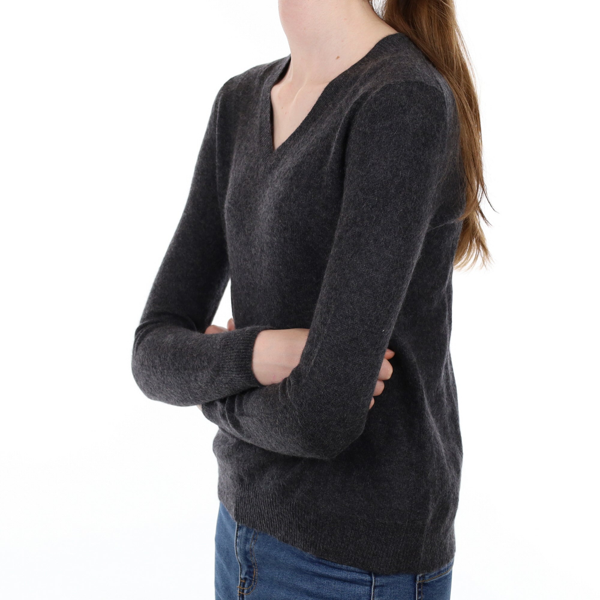 Slate Grey Cashmere V Neck Jumper Extra Small