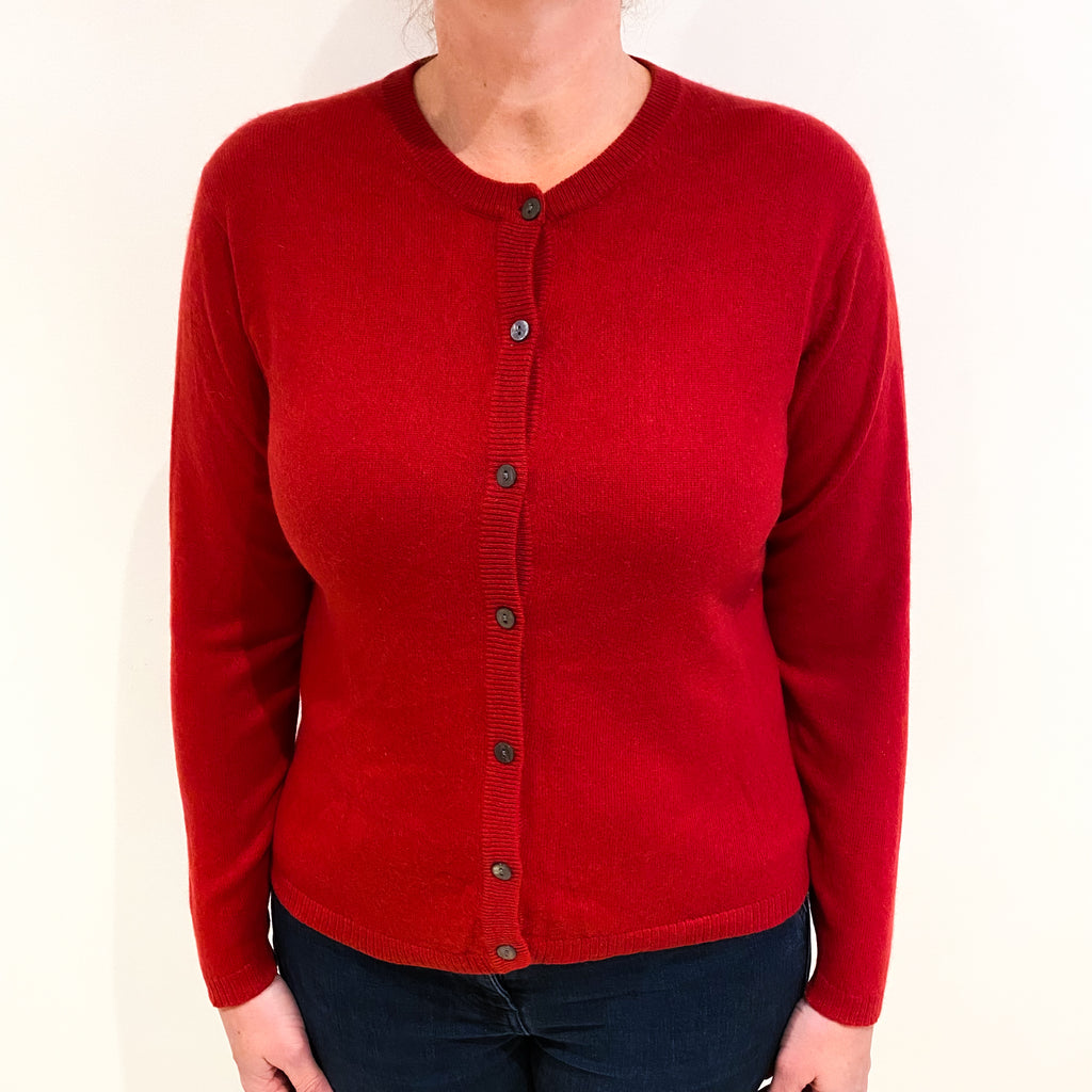 Post Box Red Cashmere Crew Neck Cardigan Large