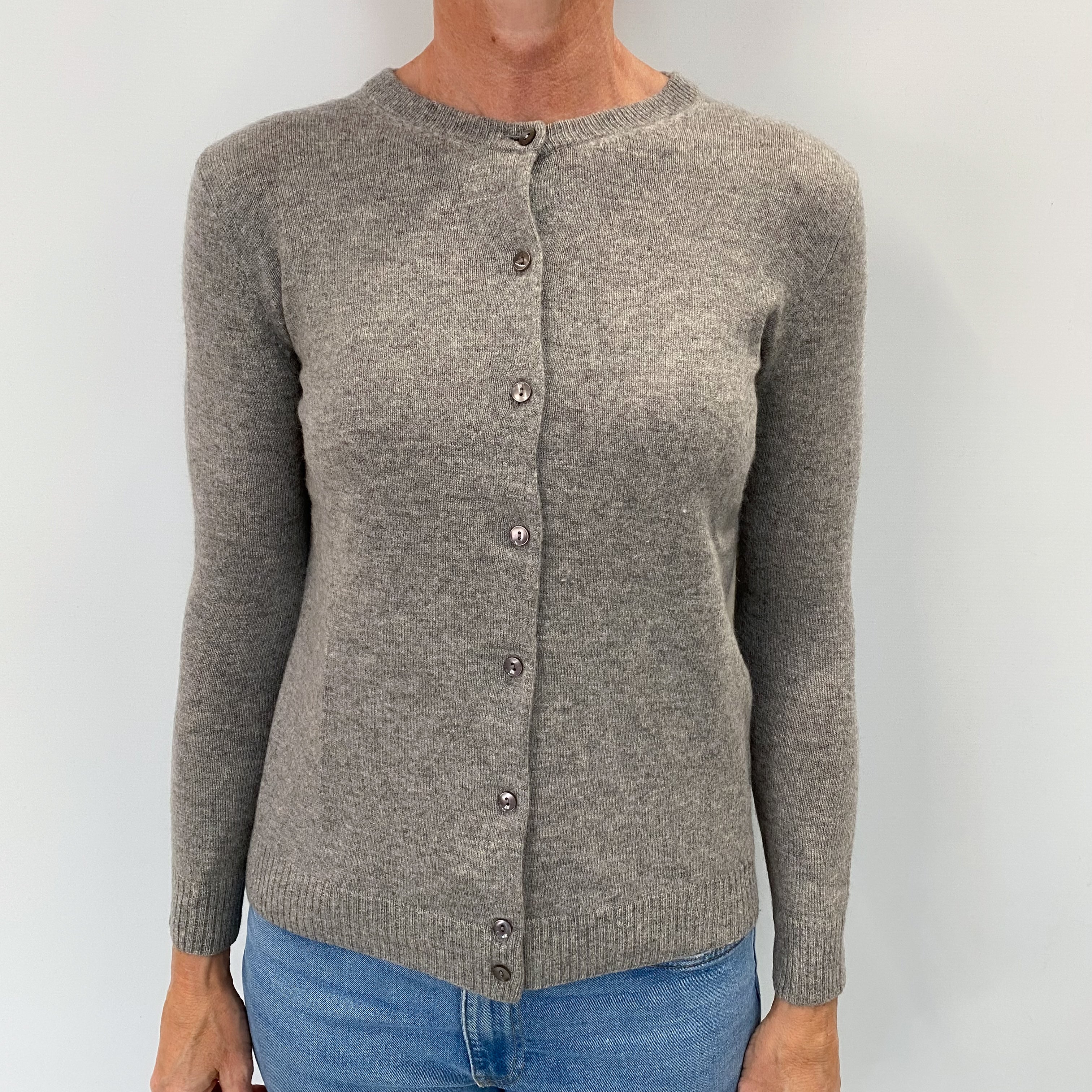 Smoke Grey Cashmere Crew Neck Cardigan Small