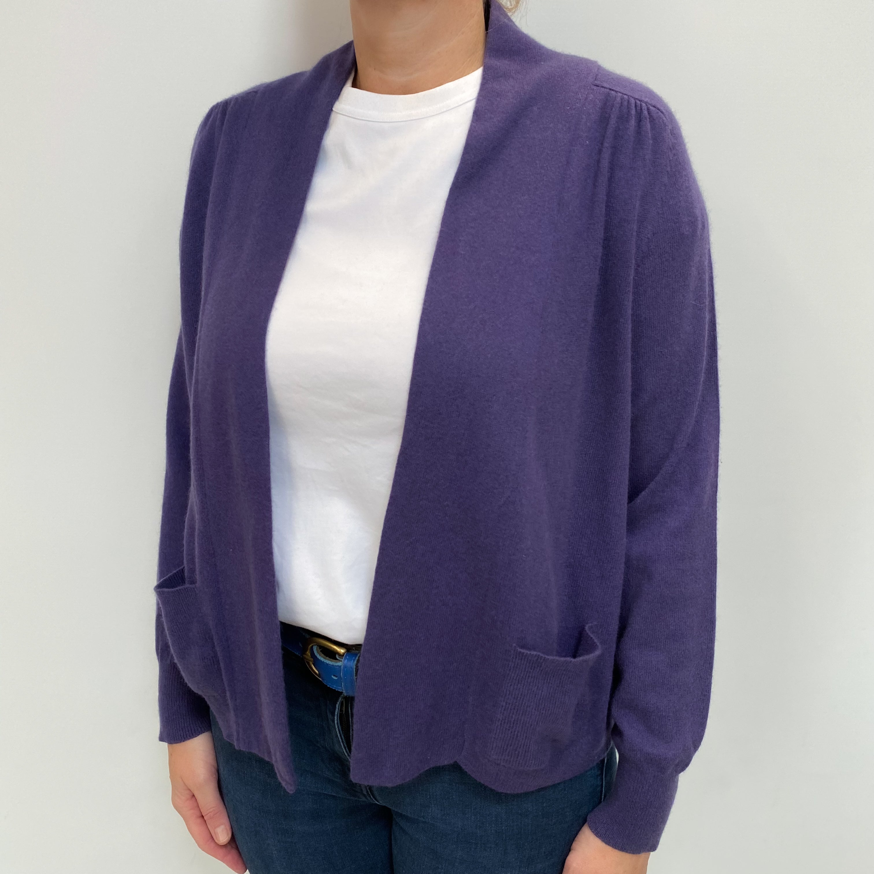 Blueberry Purple Cashmere Edge to Edge Cardigan with Pockets Large