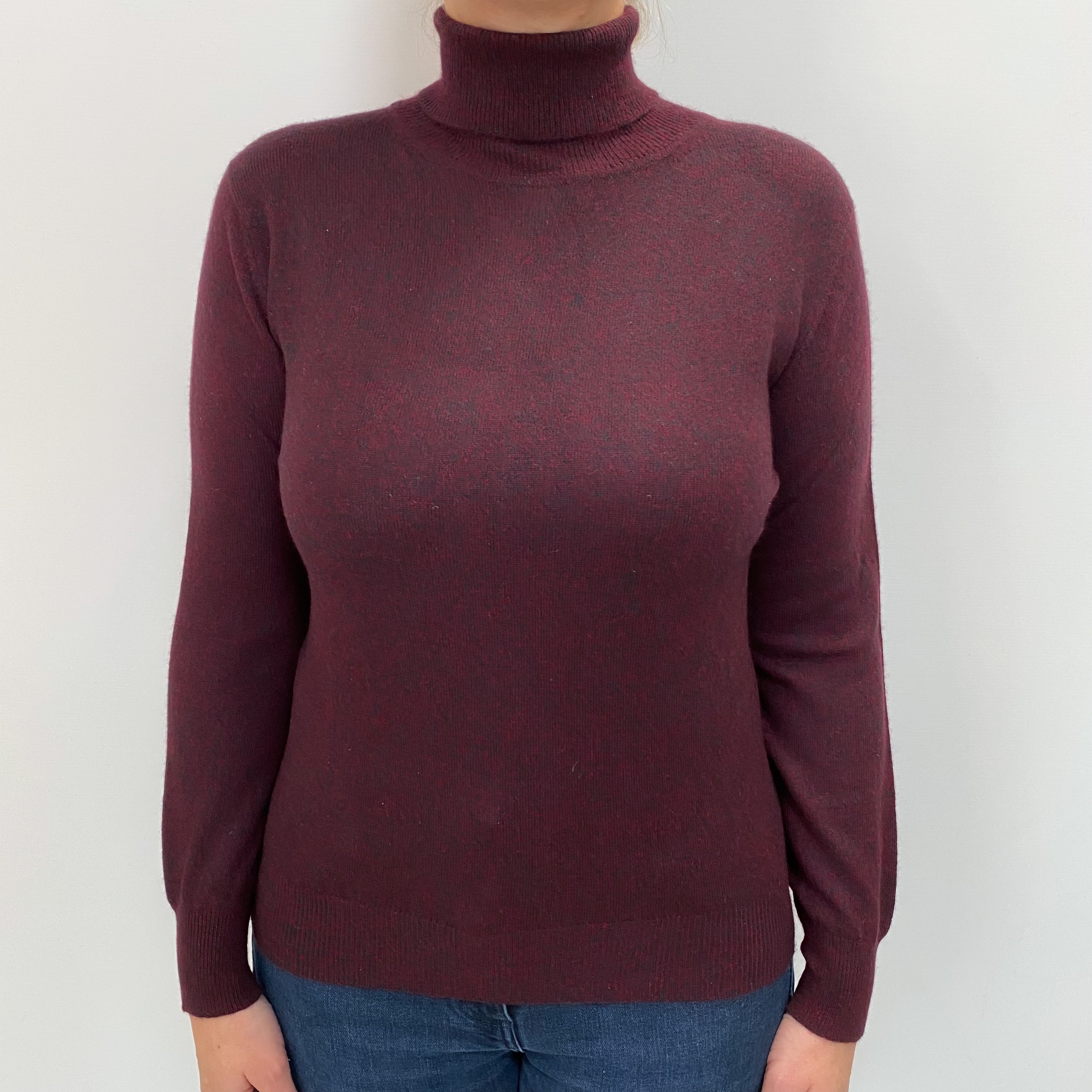 Red and Green Marl Cashmere Polo Neck Jumper Large