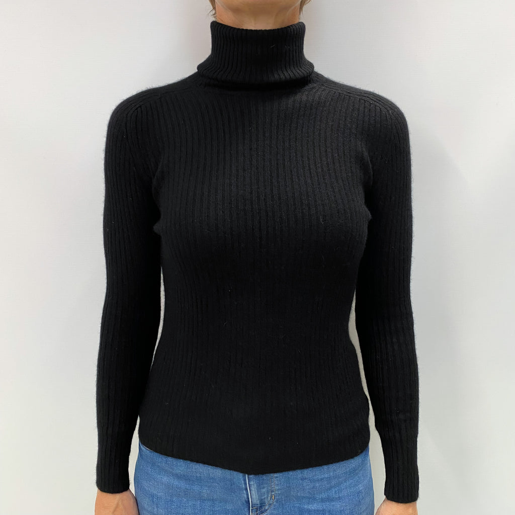 Black Cashmere Polo Neck Jumper Small