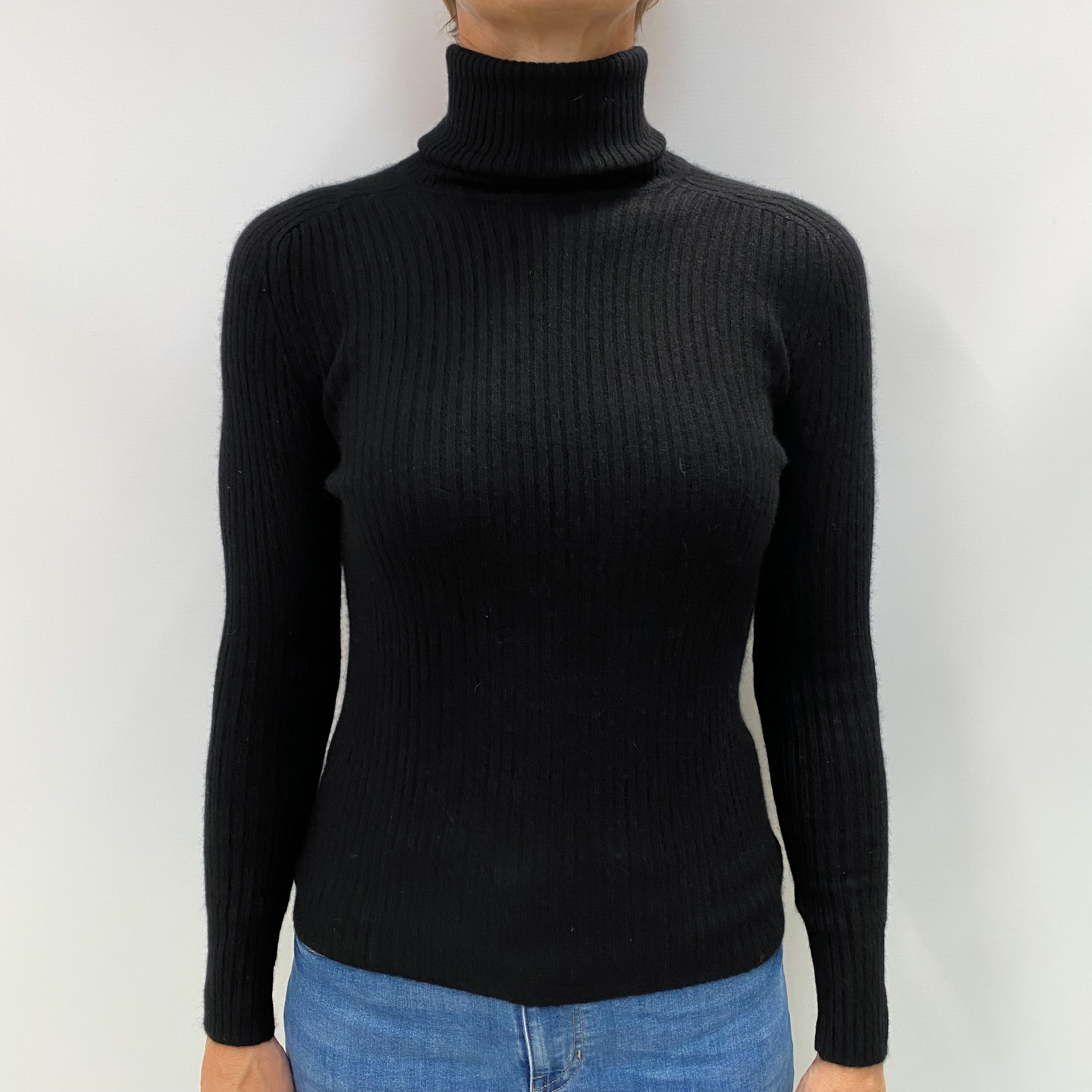 Black Cashmere Polo Neck Jumper Small