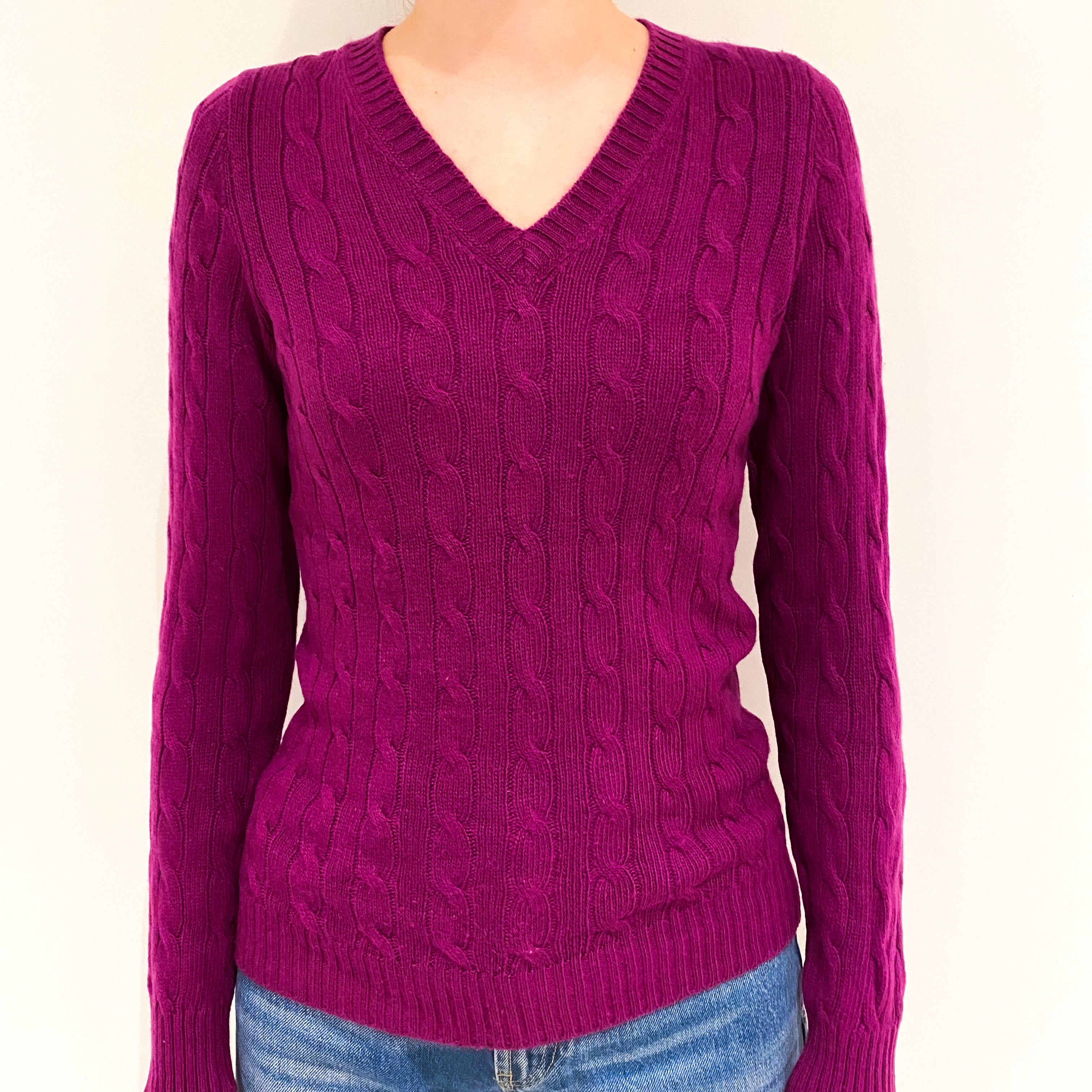 Viola Purple Cashmere V-Neck Jumper Extra Small