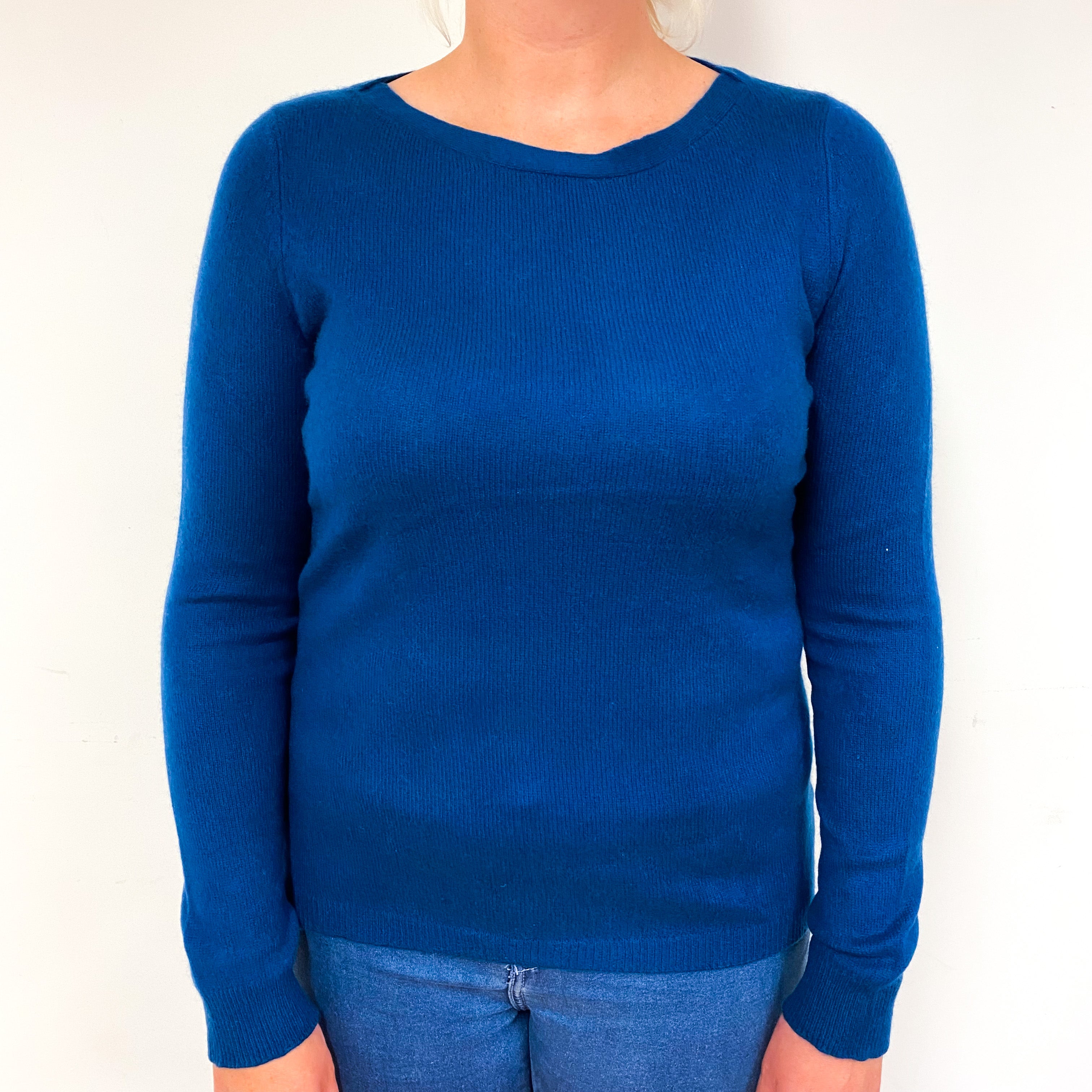 Peacock Blue Cashmere Crew Neck Jumper Large