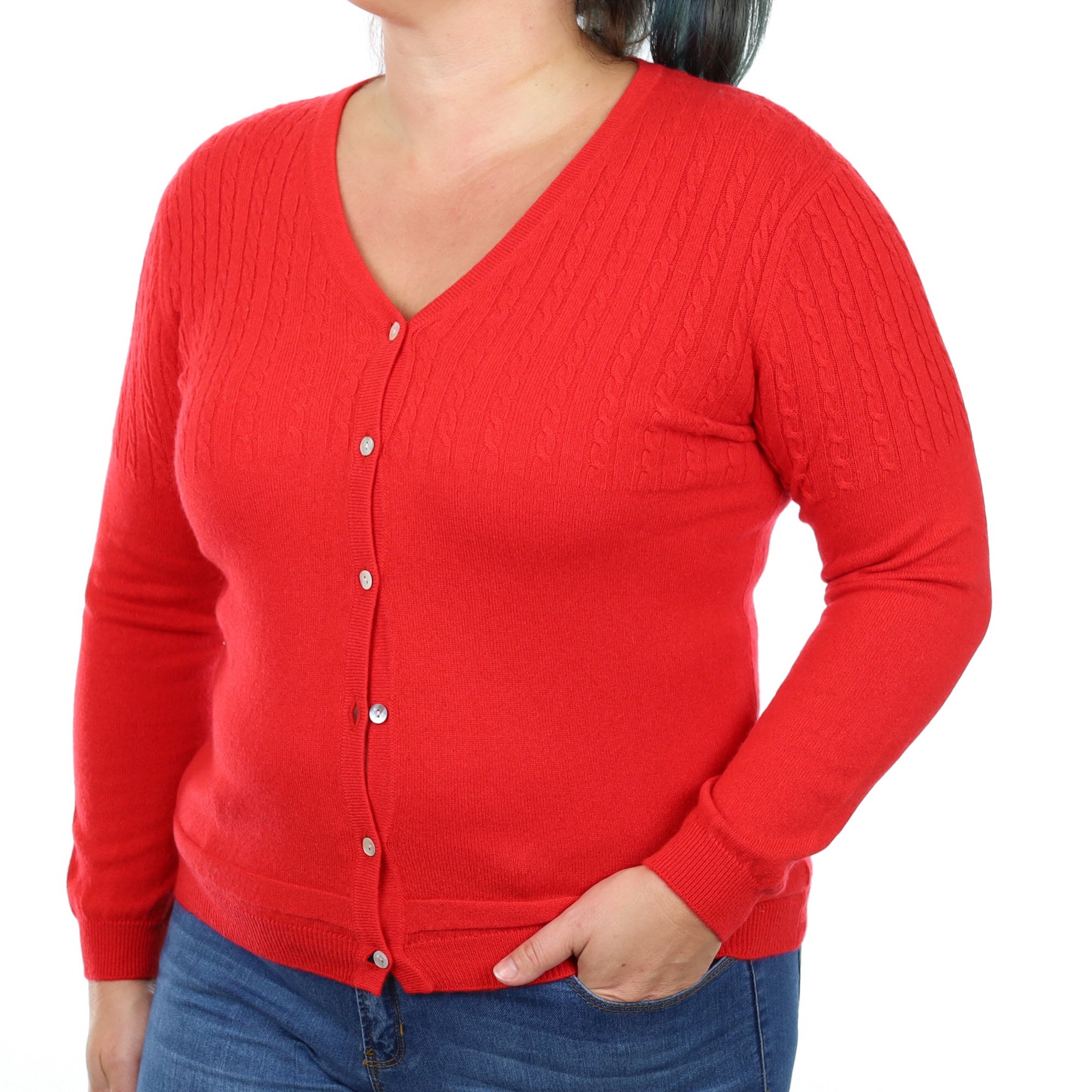 Tomato Red Cashmere V-neck Cardigan Large