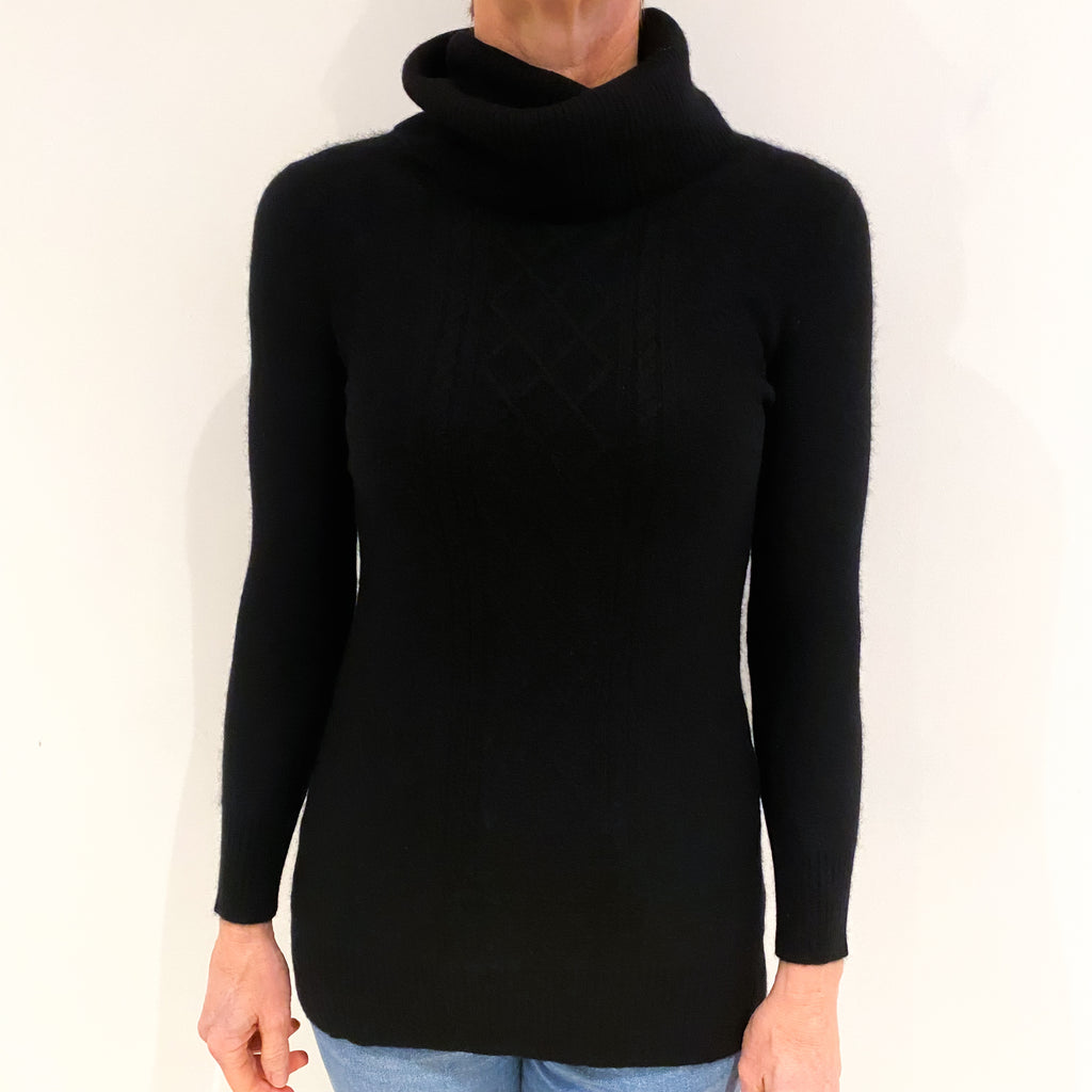 Black Cashmere Longline Cowl Neck Jumper Small
