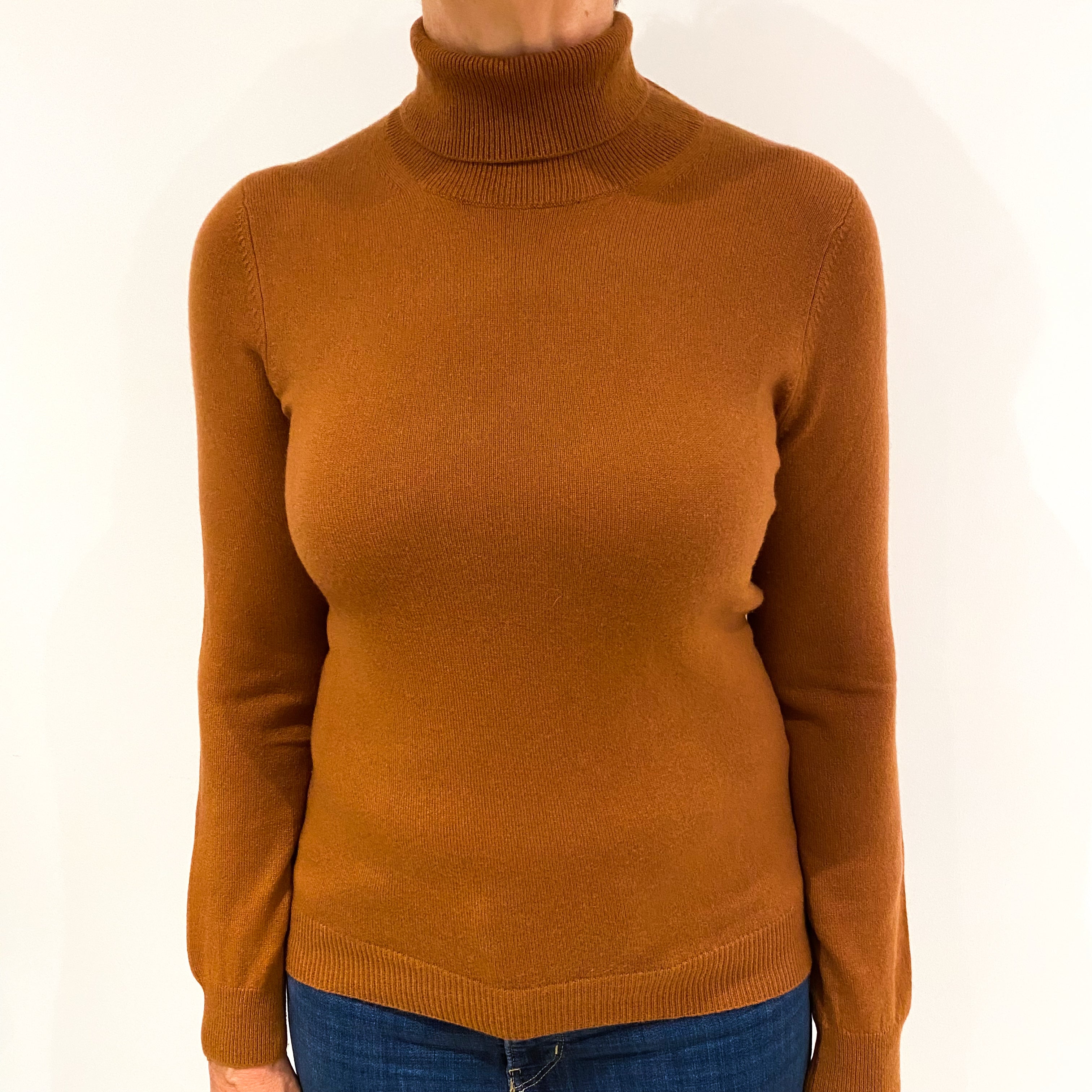 Cinnamon Brown Cashmere Polo Neck Jumper Medium