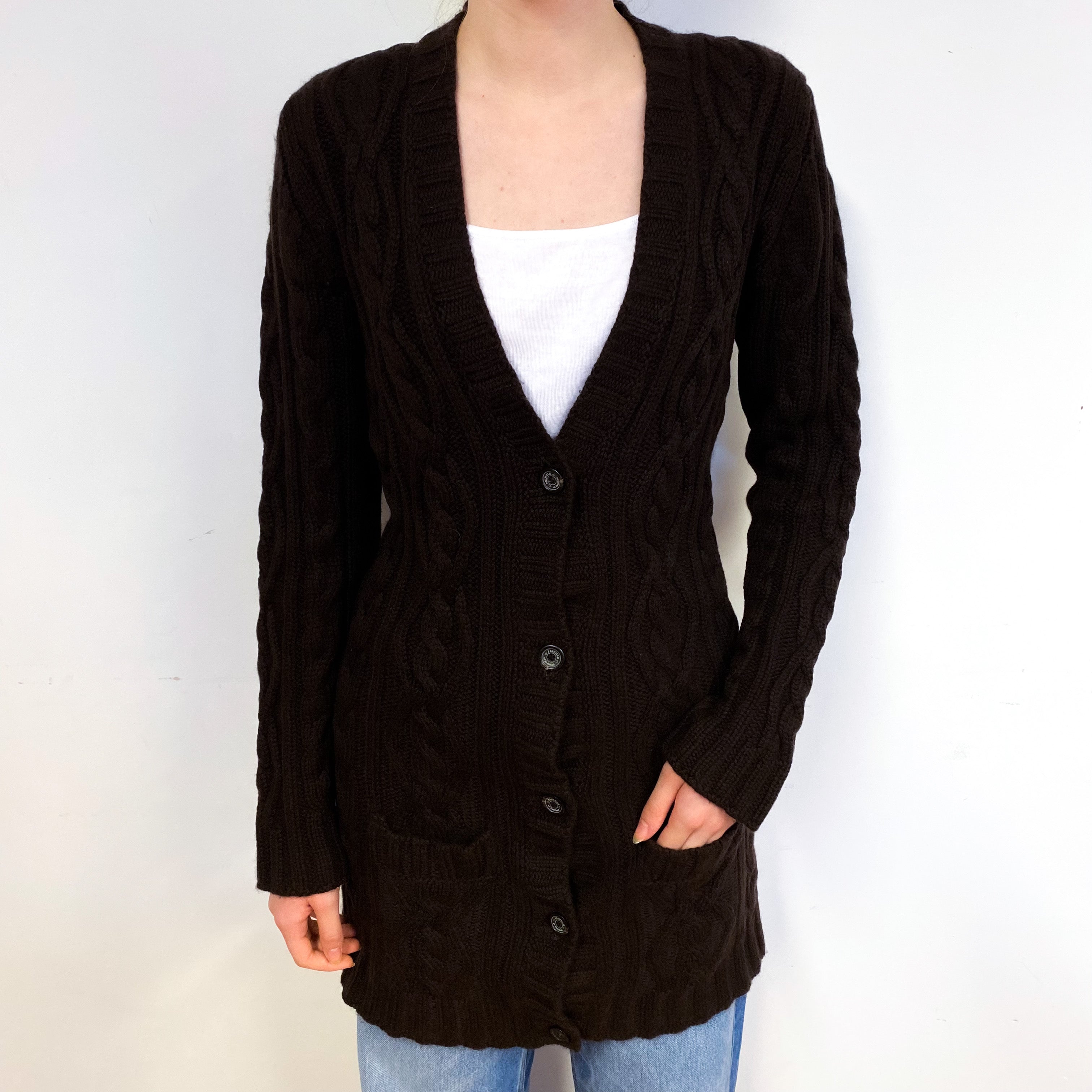 Peppercorn Brown Chunky Cashmere Longline Cardigan Extra Small