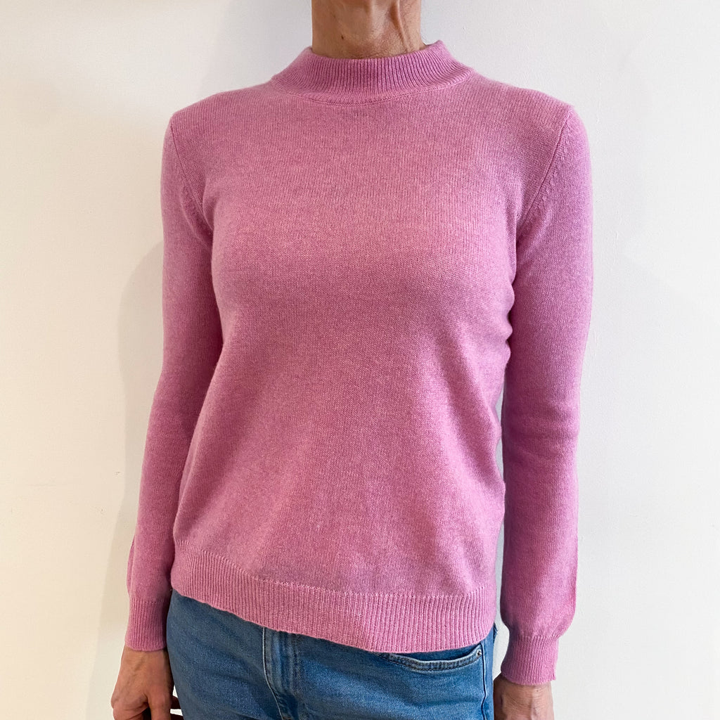Foxglove Pink Cashmere Turtle Neck Jumper Small