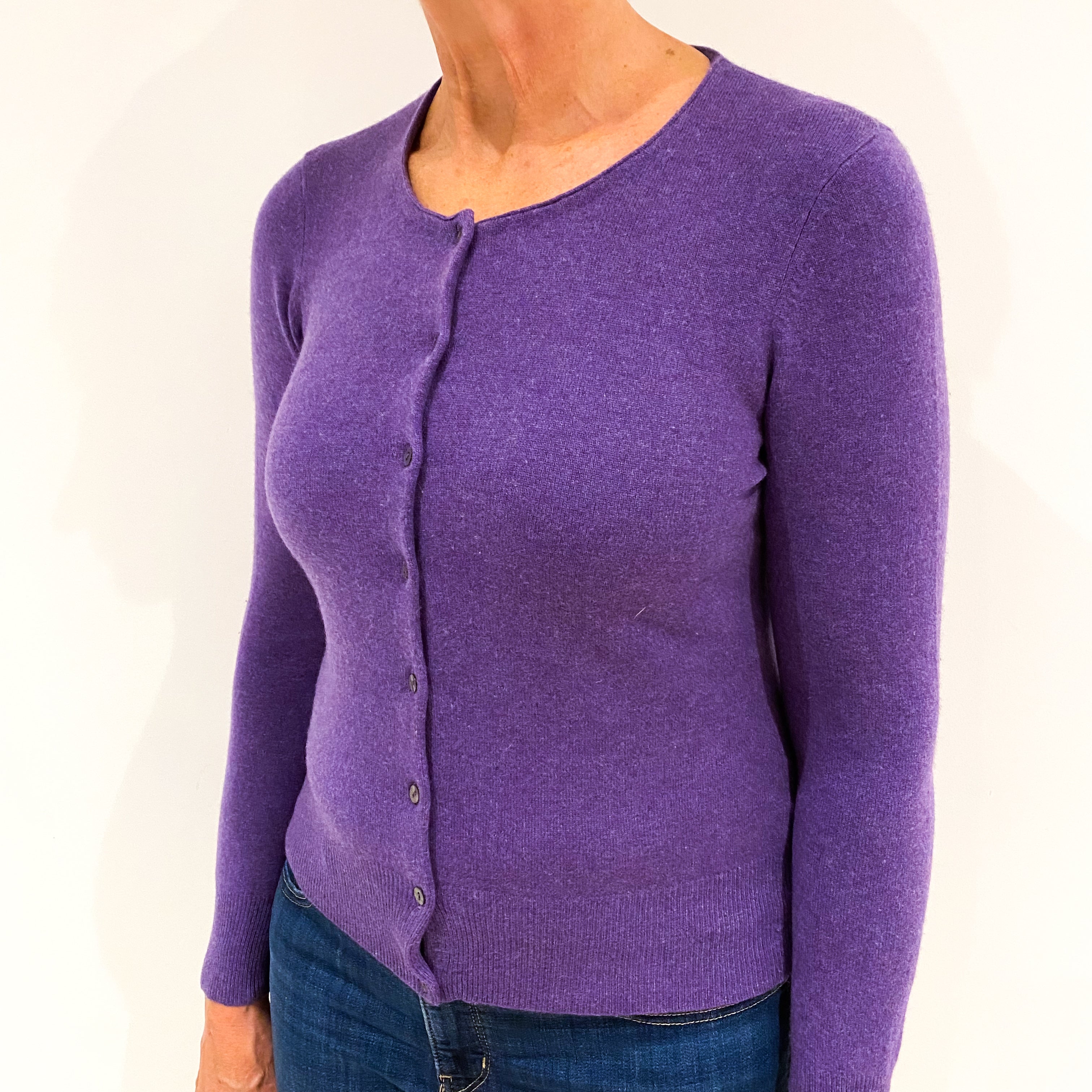 Amethyst Purple Cashmere Crew Neck Cardigan Medium