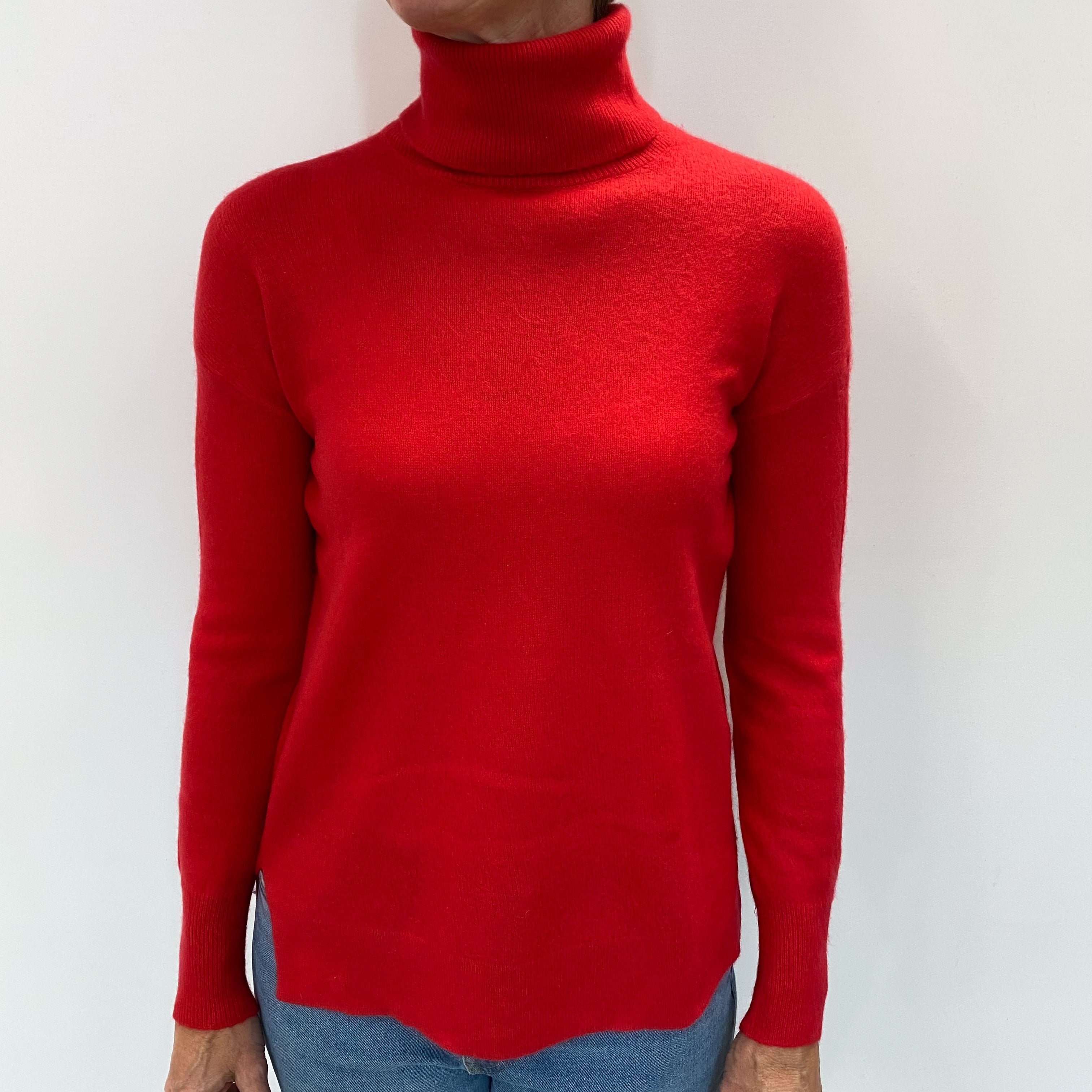 Post Box Red Cashmere Polo Neck Jumper Small